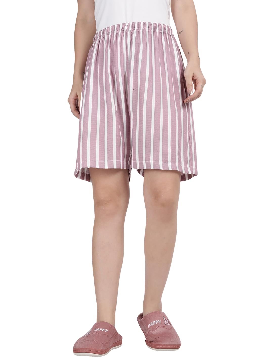 kryptic Women Cotton Striped Purple mid-Rise Relaxed fit Lounge Shorts with Side Pocket-picture-29