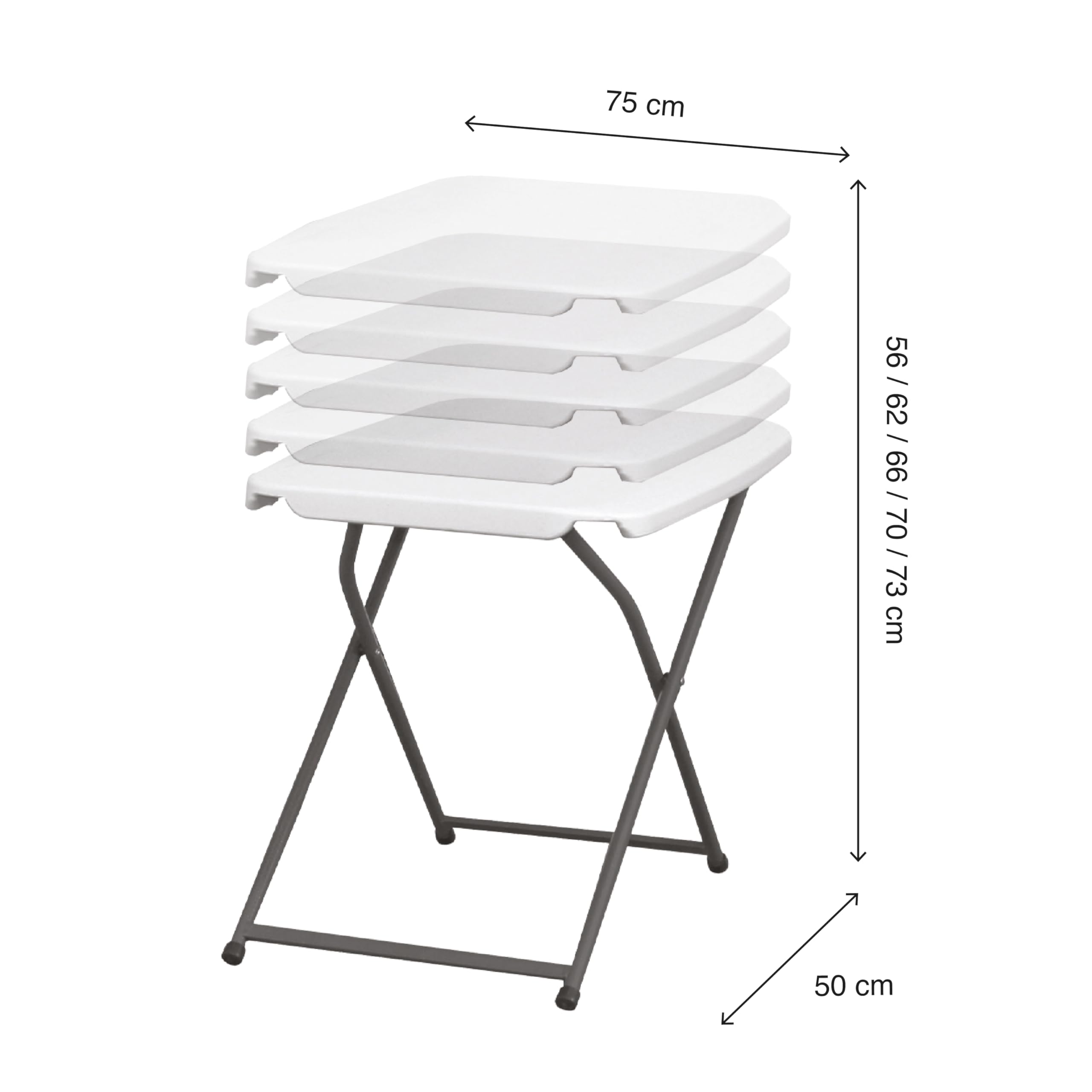KG KITGARDEN - Mesa Plegable Auxiliar con Altura Ajustable, 50x75x56-73cm, Rectangular, Blanco