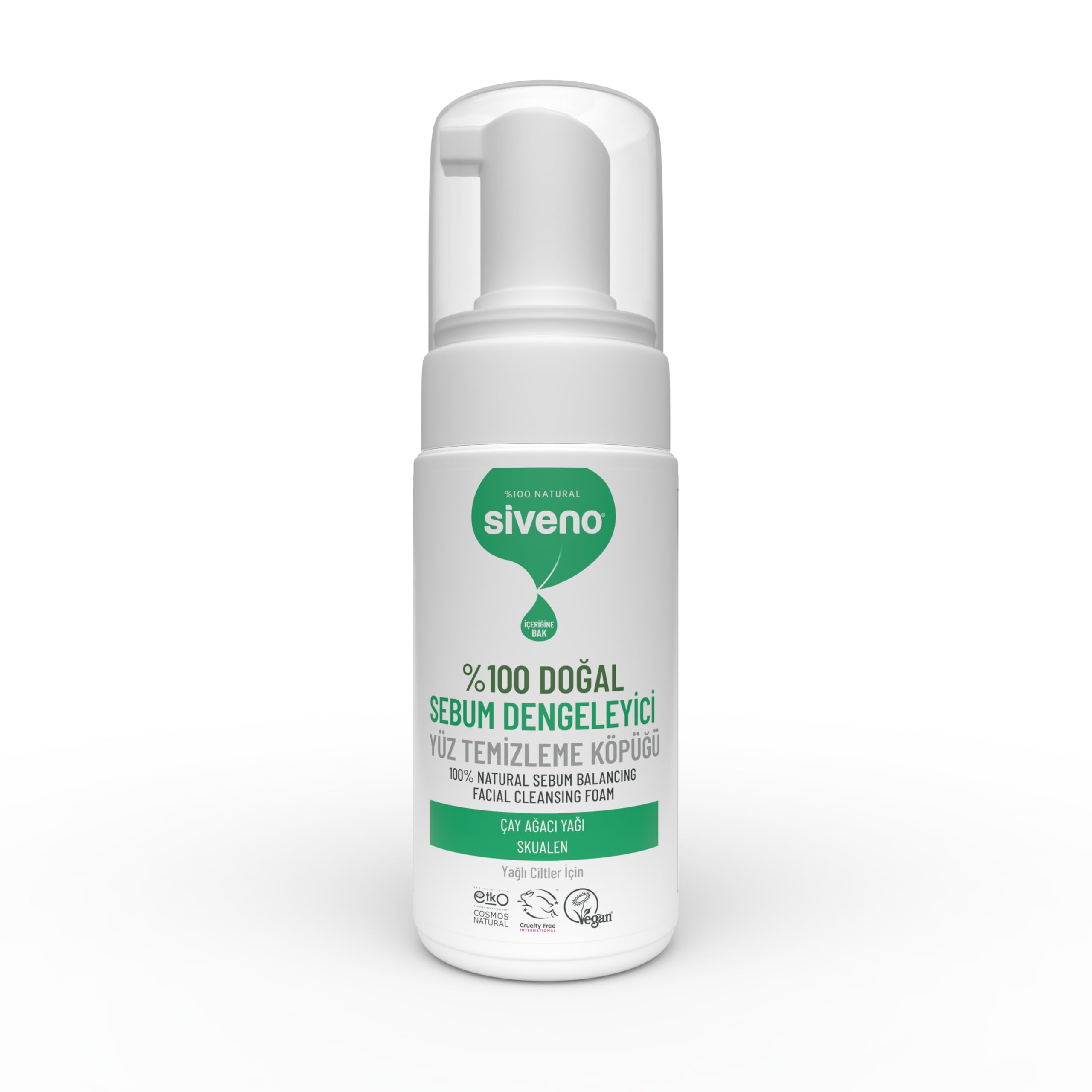 Siveno%100 Doğal Yüz Temizleme Köpüğü Yağlı Ciltler İçin Makyaj Siyah Nokta Sivilce Vegan 100 ml