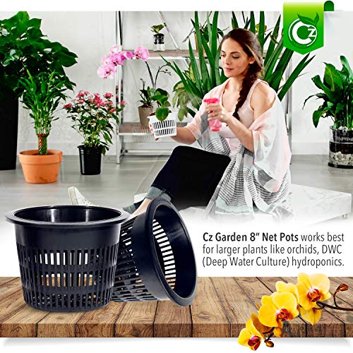 8 inch Net Pots Heavy Duty Round Cups Wide Rim Design - Orchids • Aquaponics • Aquaculture • Hydroponics Slotted Mesh (Cz Garden All Star 5 Pack Black) by Cz Garden Supply - Image 7