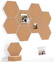 Vista 32 de Tablero de anuncios grande de 12 pulgadas con 30 pasadores, paquete de 8 tableros de anuncios de fieltro hexagonal para oficina en casa, azulejos