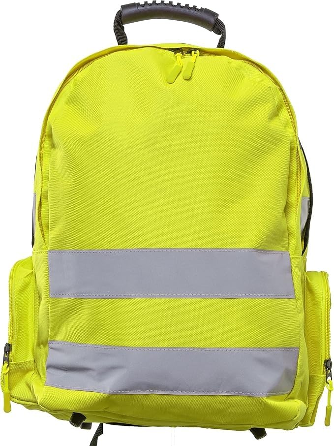 Hi Vis Backpack for Work – High Visibility Reflective Safety Rucksack for Cycling, Hiking | Waterproof Bag with Padded Shoulder Straps, Large Main Compartment & Side Pockets – Yellow