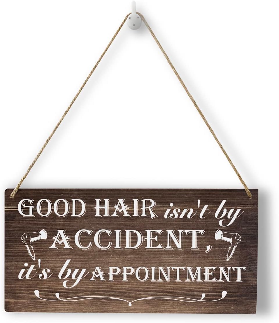 Funny Hairdresser Gifts Hair Salon Sign Wood Wall Art Wall Hanging Decor Hair Dresser Gift Idea for Women Hair Stylist Rustic Wooden Decorative Plaque for Hair Salon Good Hair Isn't by Accident Sign