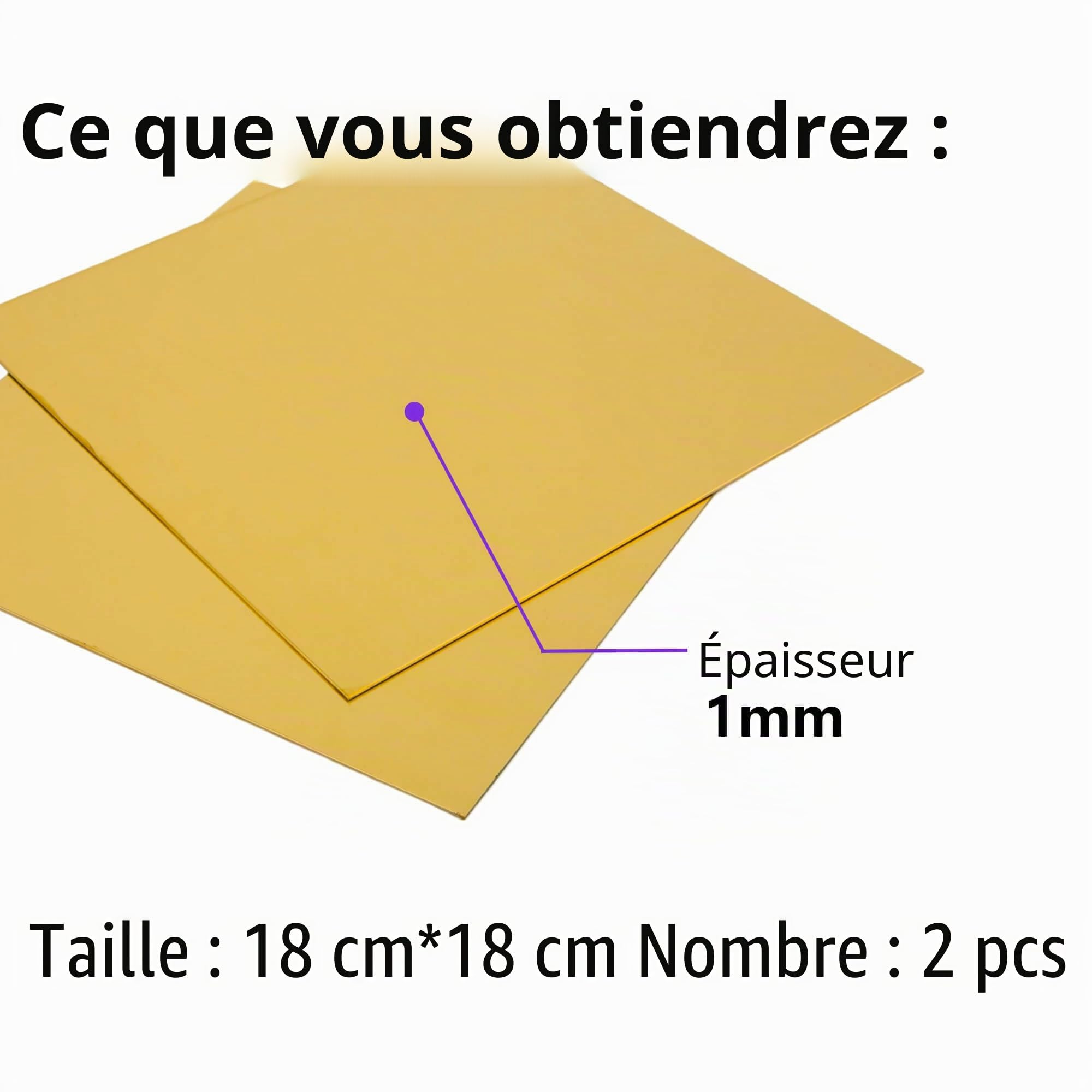 Lot de 2 plaques en laiton de 1 mm, en laiton, plaques en laiton 18 cm x 18 cm x 1,0 mm (2 pièces)