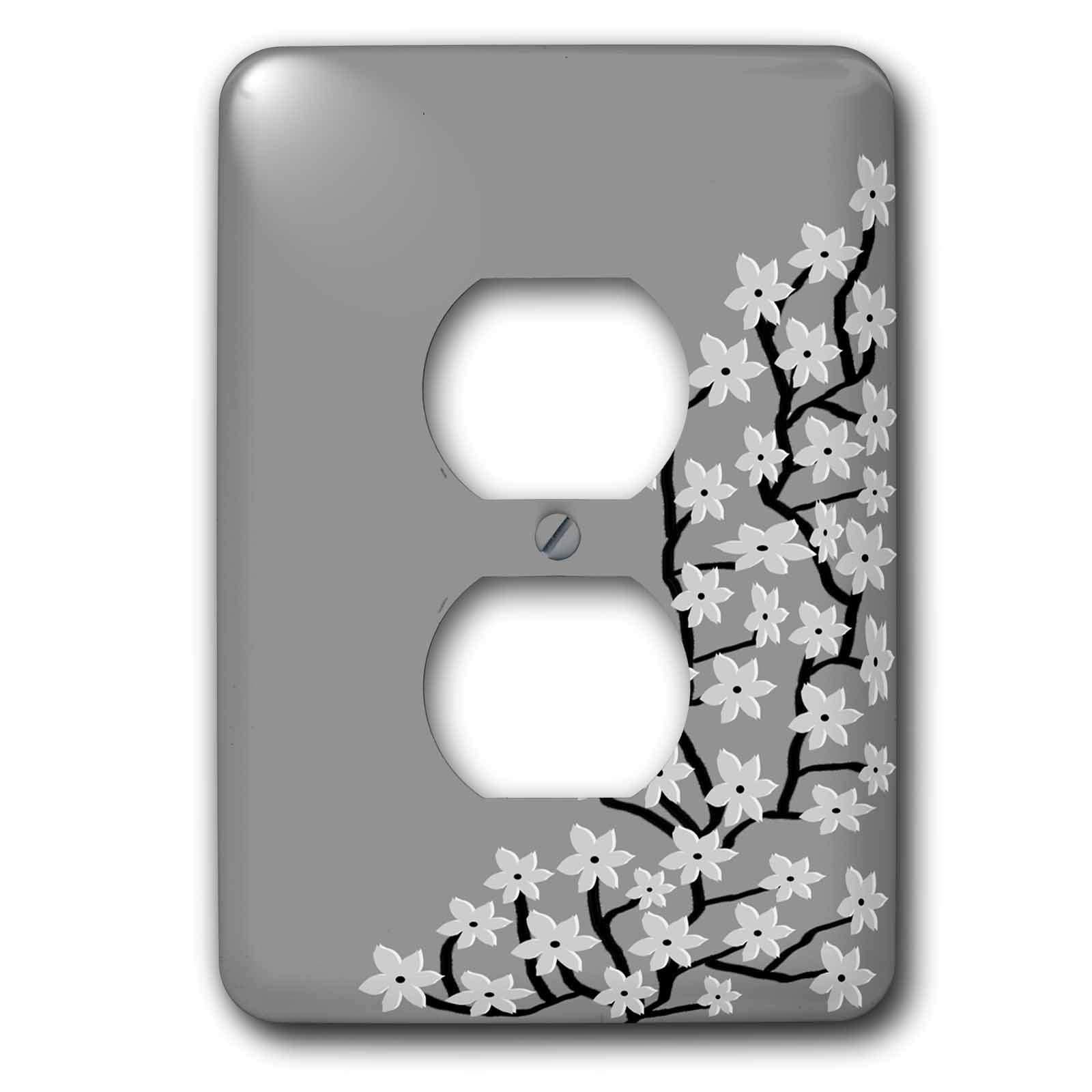 Cache-prise imprimé floral gris 3dRose lsp_25359_6 plaque décorative murale