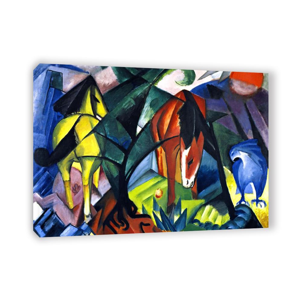 LZ6J8C9 Franz Marc《Horses and Eagle》Famous Canvas Painting Reproductions.(30x42cm(11.8x16.5in)/Inner Frame)