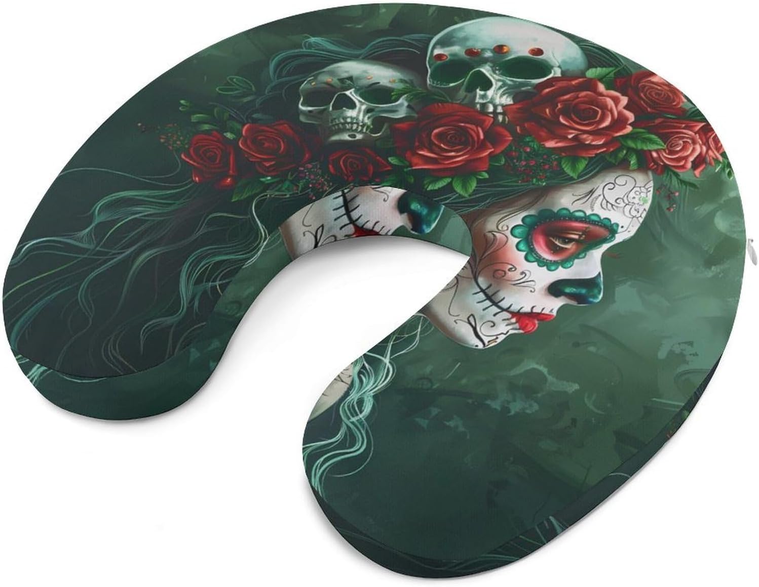 Day of The Dead Floral Skull Goth Travel Pillow U Shape Neck Pillow Washable Pillowcase for Sleeping Chair