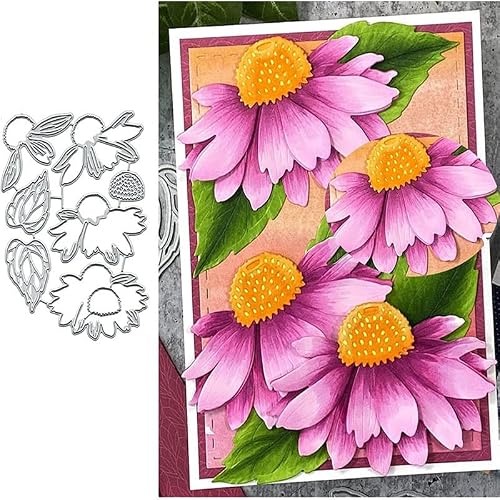 1 Set Plant Coneflower Metal Cutting Dies,Daisy Flowers Leaves Die Cuts,DIY Scrapbooking Artist Cutting Dies Stencil Template Molds for DIY Card Making Embossing Photo Decorative