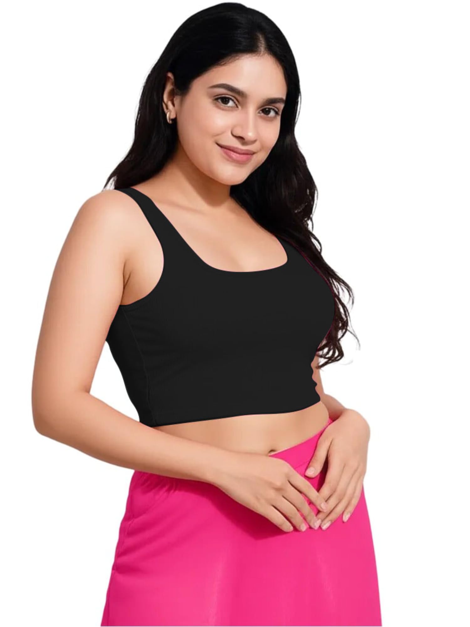 xolani Women’s Stylish Ribbed Sleeveless Lycra Stretchable Readymade Crop Tank Top Cami Blouse for Girls 2VX3-picture-11