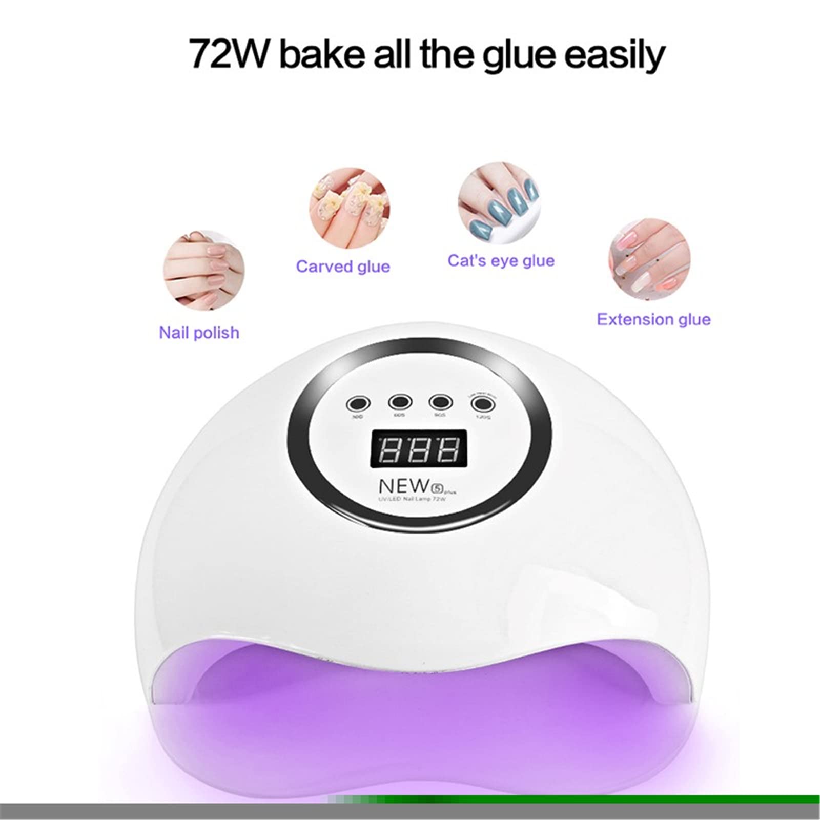 ZYC 5Plus 72W Dual UV Lampada per Unghie Lampada per Unghie per Unghie Gel Polish Polish Polish Light with Bottom 30S / 60S / 90S / 120S Timer LCD Display LCD