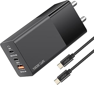 Artis 100 Watt GaN Laptop Adapter with 5 Ampere,1 Meter E-Mark Cable Included. PD+PPS 2xUSB-C Ports & QC USB-A Technology Price In India