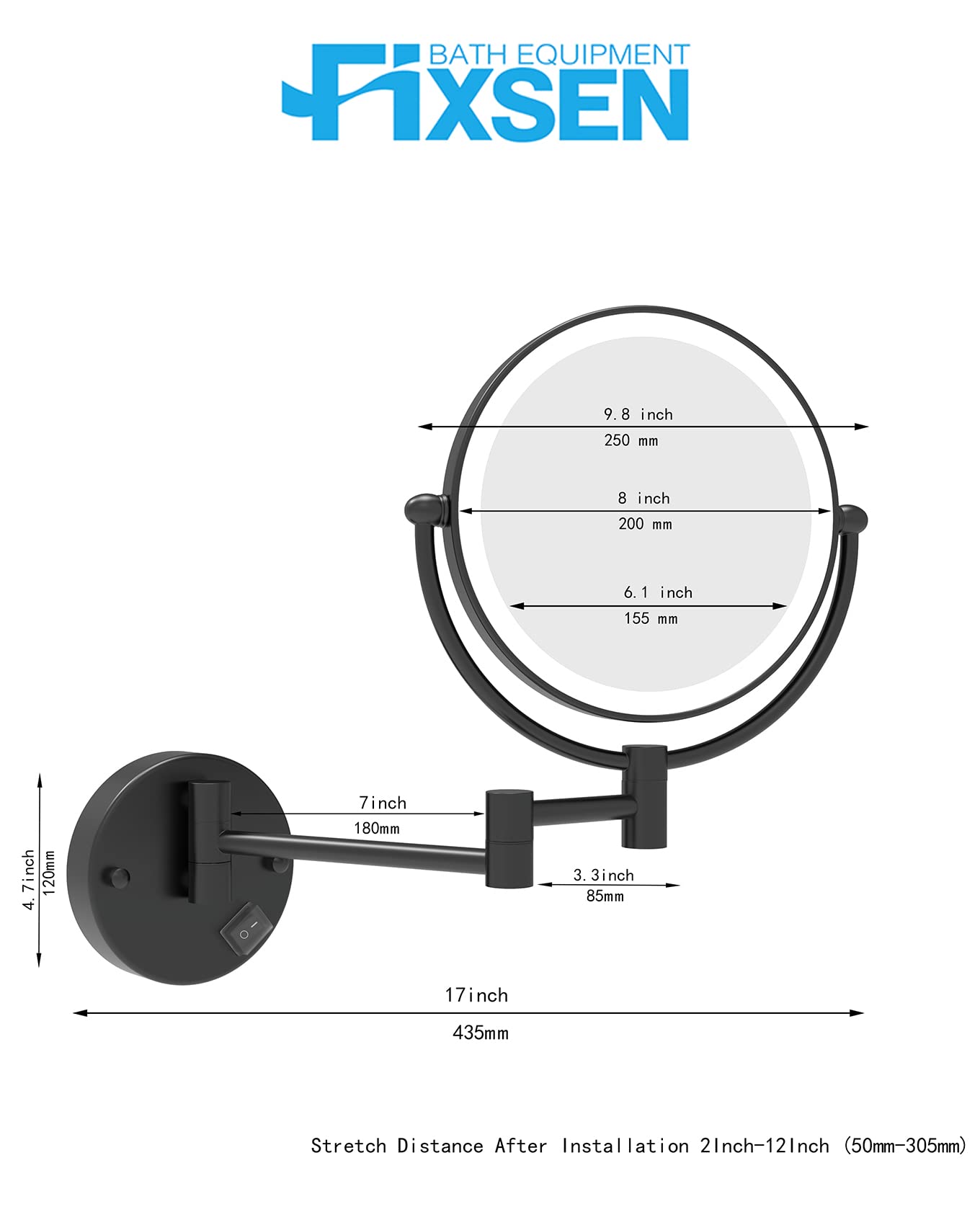 Specchio Da Trucco A Parete A LED Da 8 Pollici Con Luce Ingranditrice Ingrandimento 1x10x Funzione Di Ricarica Usb 3 Colori Regolabili Girevole A 360 Ed Estensibile Per Bagni E 92234205