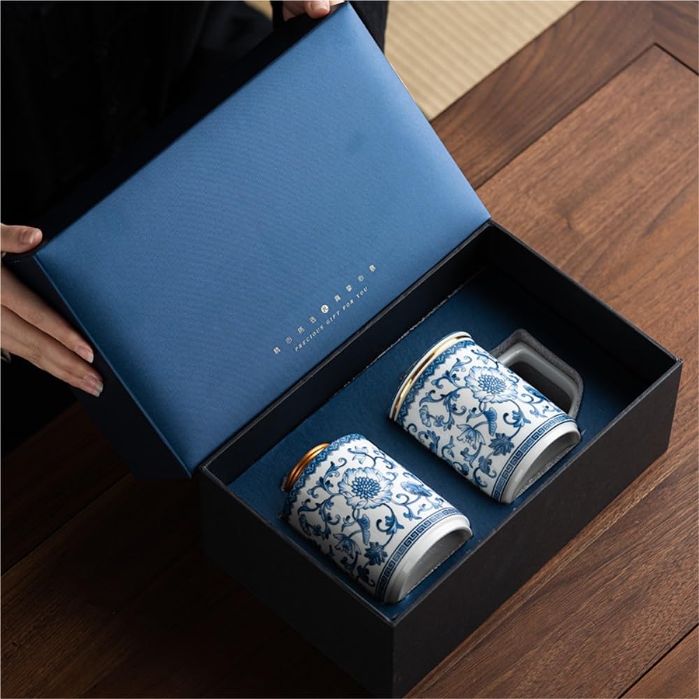 Contenitore per Il tè in Ceramica, contenitori per Il tè Sfuso in Porcellana Blu e Bianca, Filtro per Il tè da Ufficio, Set da tè Cinese, Set da Due scatole per Il tè