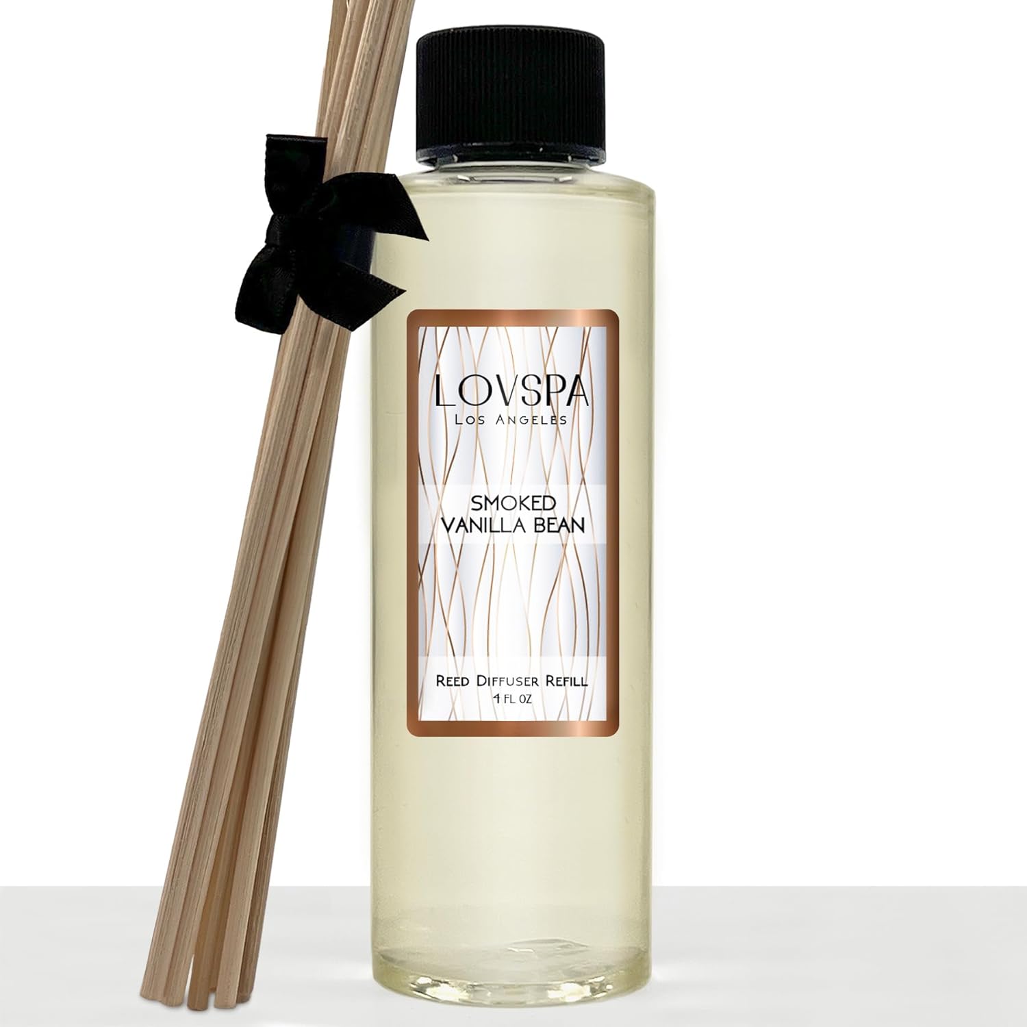 LOVSPA Smoked Vanilla Bean Reed Diffuser Refill, 4 oz, Bundle with Smoked Vanilla Bean Reed Diffuser Set - Made with Essential Oils in The USA