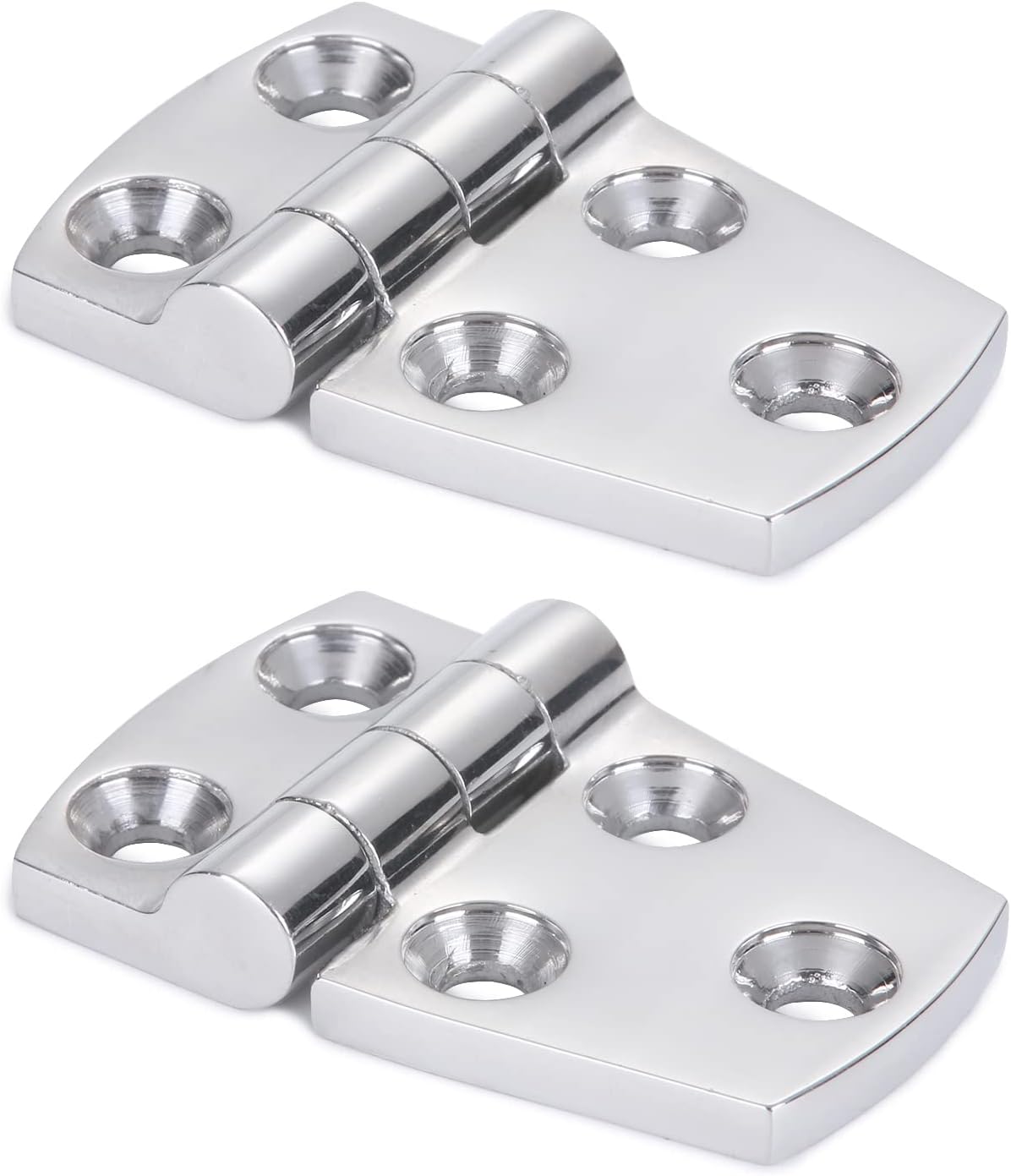 Heavy Duty Stainless Steel Boat Hinge, 316 Marine Grade, Nickel Finish, 2 Pack of 38 mm x 57 mm, Flush Mount, 5 Holes