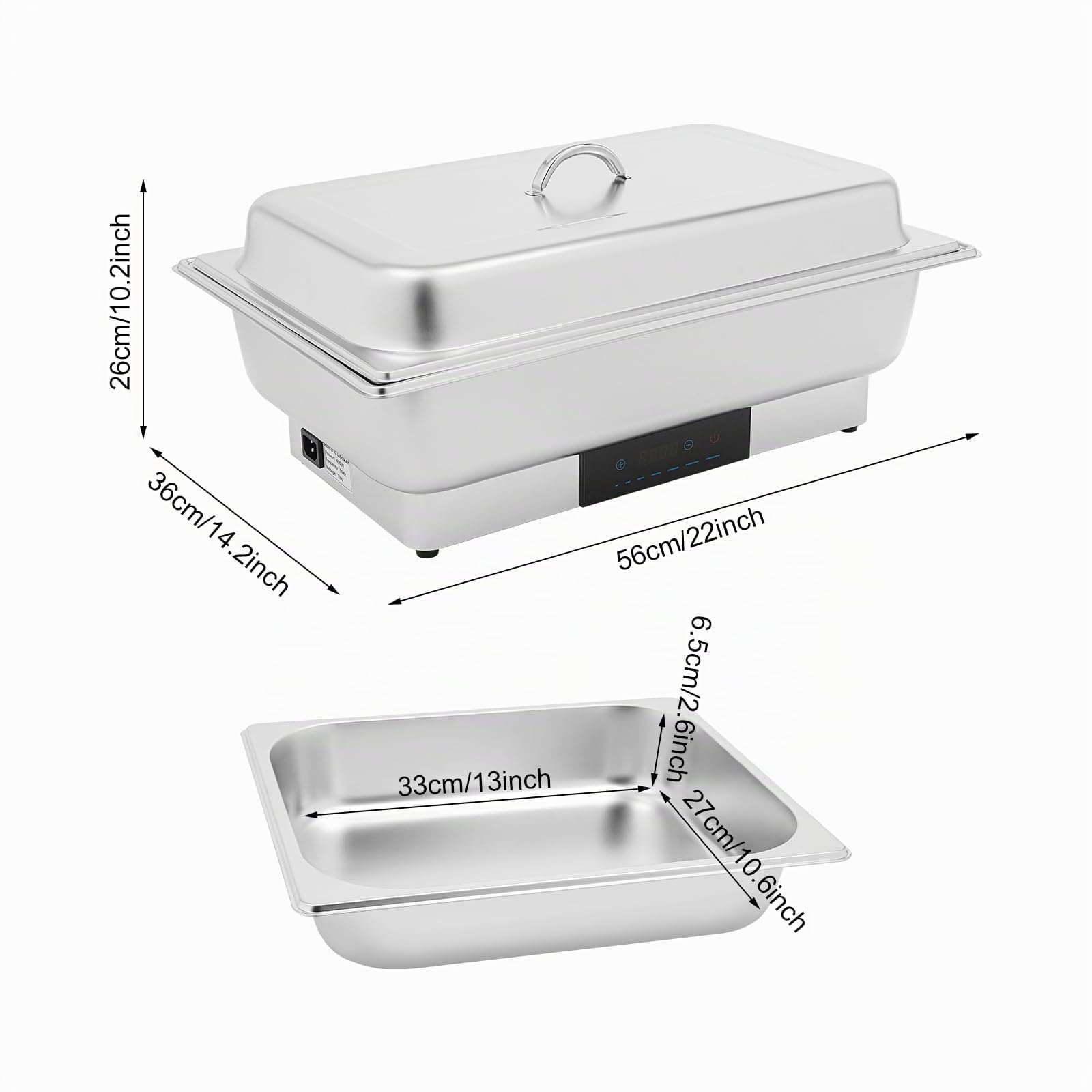 Elektrisches Chafing Dish Buffet Set 9L Buffet Server aus Edelstahl 56x26x36cm Speisenwärmer mit Temperaturkontrolle Buffet Warmer Set mit Tragbarem Deckel (2 Fach)