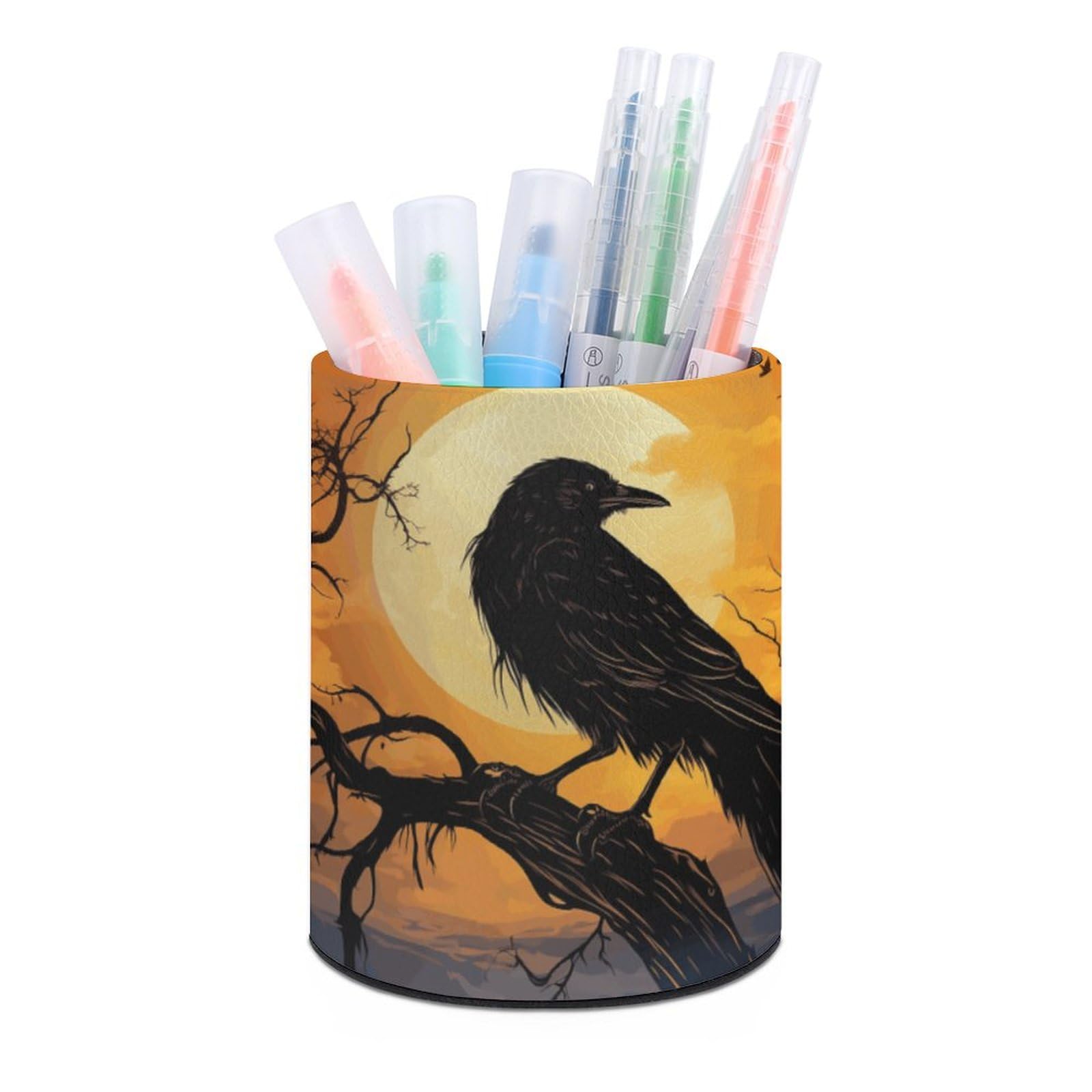 NONHAI Lether Pen Holder for Desk, Crow Pencil Holder Organizers for Desktop, Pencil Cup Stationery Organizer for Office Desk Accessory, Square Makeup Brush Srotage Box Pencil Caddy