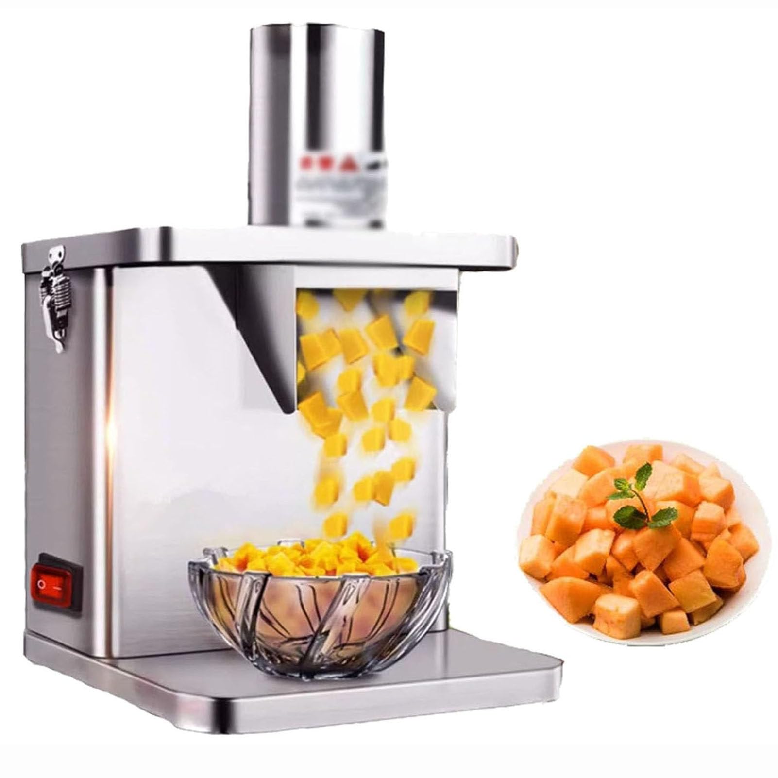 GTHTUHFD Commercial Electric Vegetable Fruit Dicer Machine, 250W Stainless Steel Automatic Vegetable Chopper Dicer Chopper Machine For Onions, Diced Ham, Potatoes With,