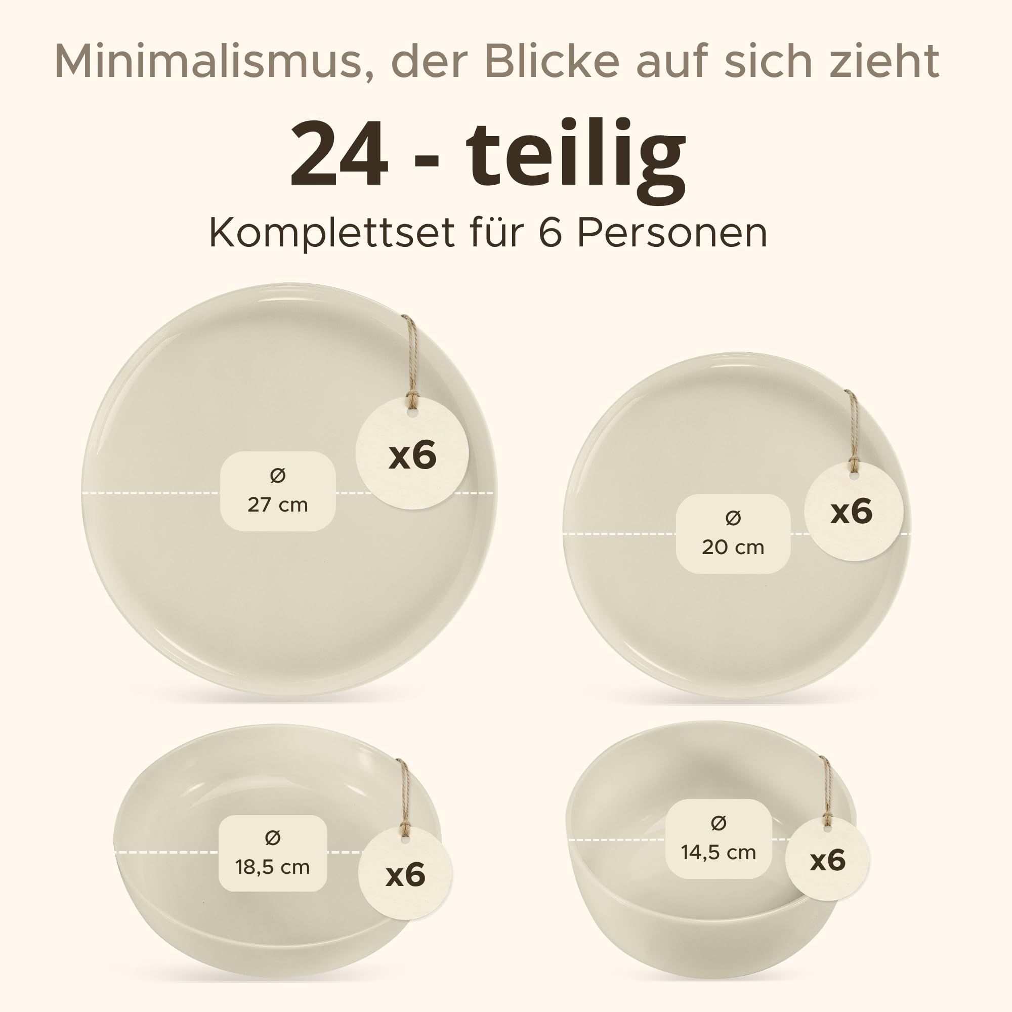 Konsimo. Geschirrset 6 Personen - VICTO Teller Set Modern 24 Teilig - Tafelservice & Geschirrsets - Kombiservice 6 Personen - Steingut Service für Familie - Geschirr Beige - Plates - Essgeschirr