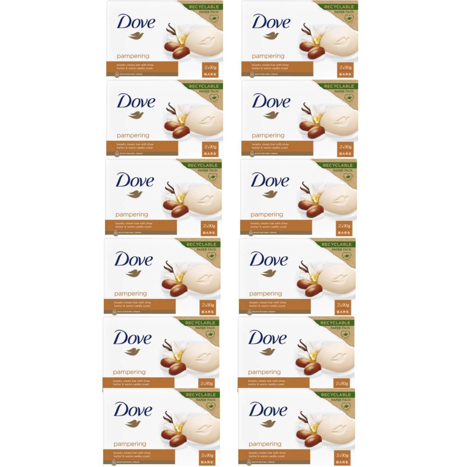 Dove Beauty Cream Bar Coccole Saponetta Solida Idratante Alla Vaniglia E Burro Di Karitè 2X90 Gr 12 Unità