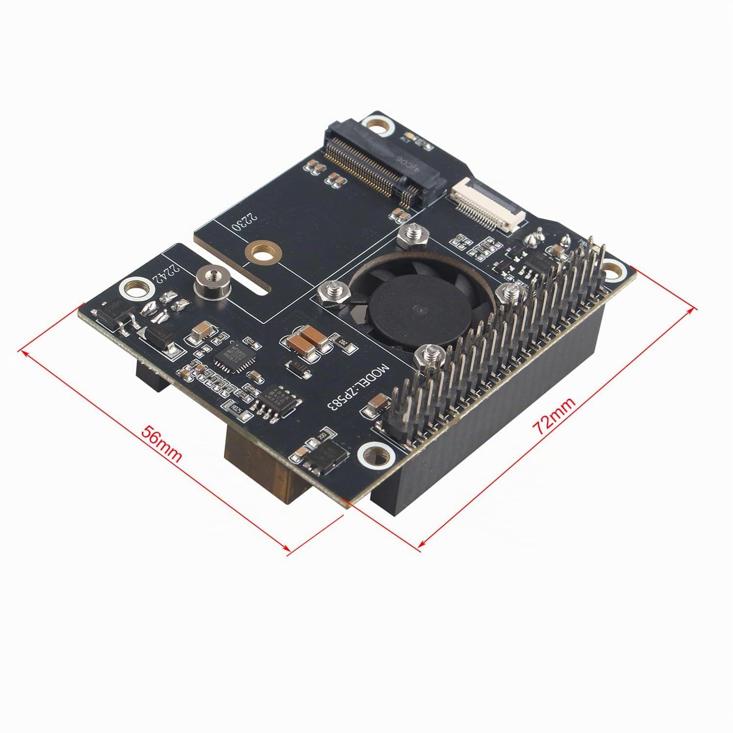 ZDE ZP583 PoE+ Hat PCIe to M.2 Key-M NVMe SSD Adapter for Raspberry Pi 5 | Power Over Ethernet HAT, with Aluminum Alloy Heatsink Onboard Cooling Fan, Support M.2 NVMe SSD 2230 2242