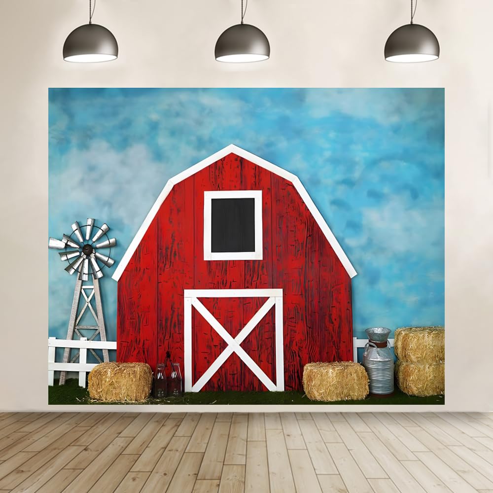 ChloropLastid 10x8ft Farm Red Barn Door Backdrop for Birthday Party Haystack Harvest Barnyard Farmhouse Country Warehouse Courtyard Western Cowboy Wild West Kids Children Photoshoot Banner