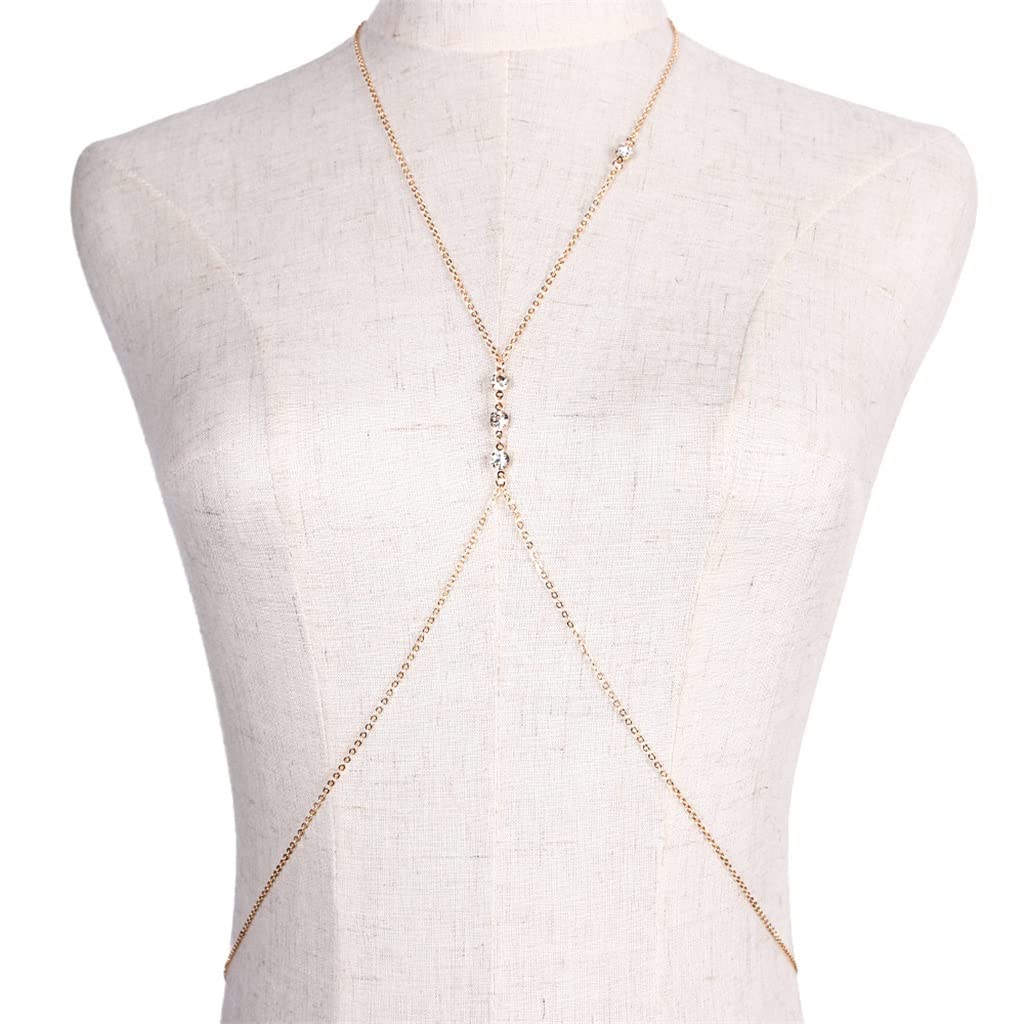 Taille Kette Damen Accessoires Bikini Crossover Taille Bauch Harness Halskette Strand Geschirr Anhänger Halskette Körperschmuck Frau (Silber One Size) (Gold One Size)
