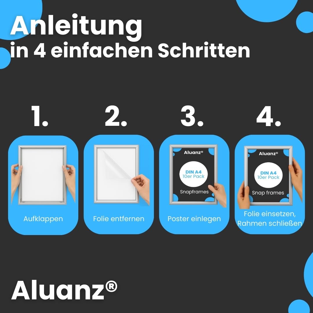 Klapprahmen A5 Silber - 10er Set - Bilderleiste, Wechselrahmen mit Antireflexfolie, Posterleiste für Wandmontage, Posterrahmen Hoch- und Querformat, Plakatrahmen - 24 x 18 x 1,2 cm