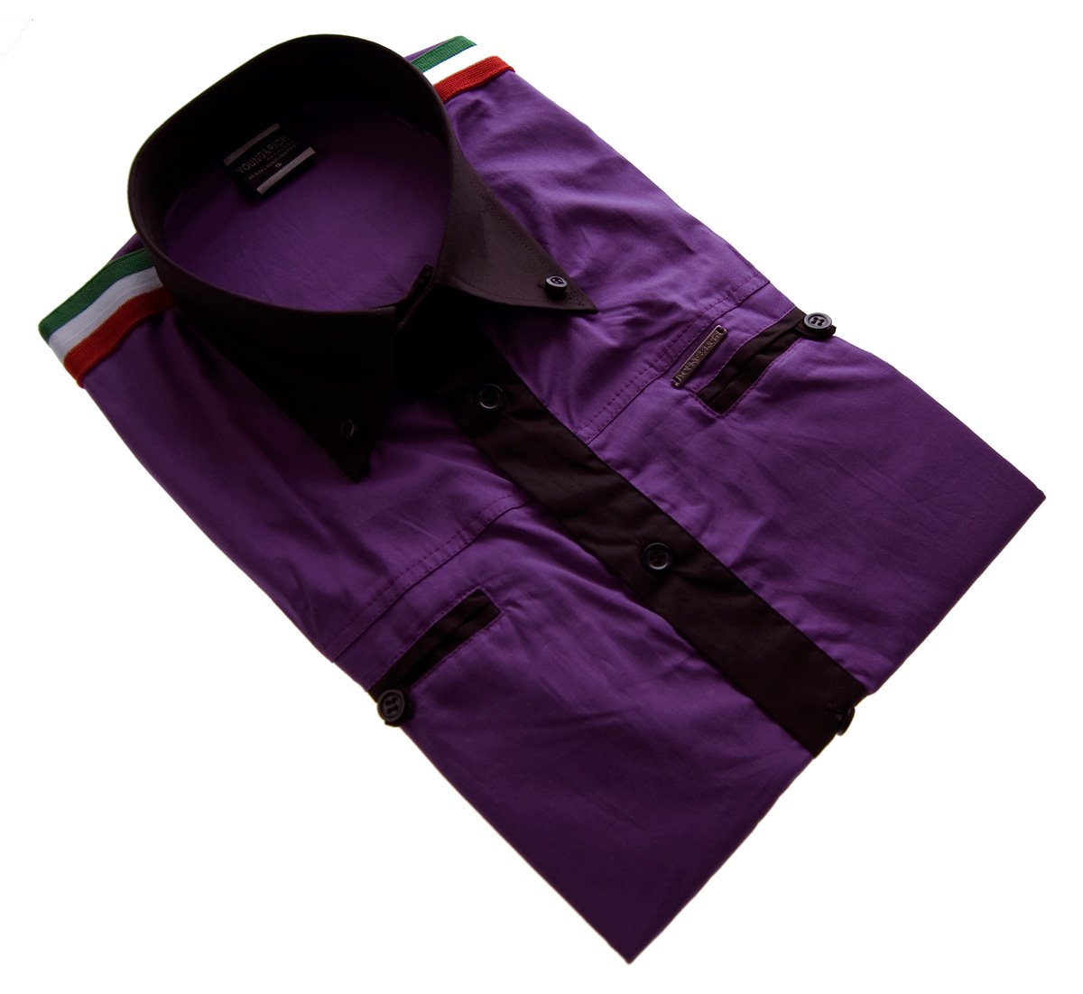 Camicia a maniche corte da uomo Designer sciancrata colletto classico Slim Fit in bianco e nero Viola