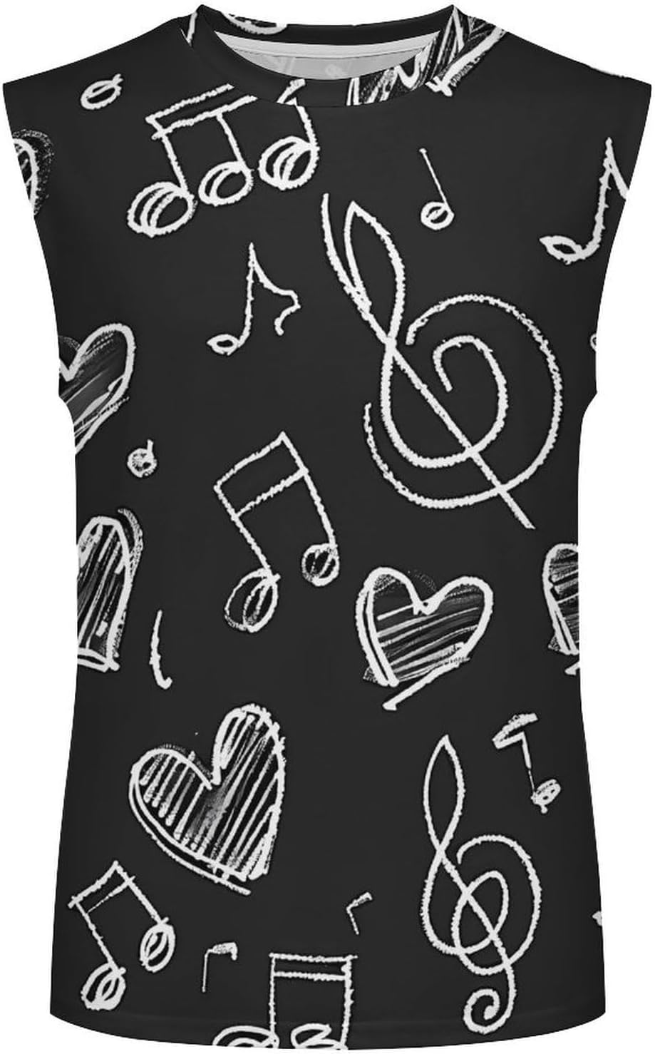 Chalkboard Music Notes Hearts Men Summer Sleeveless Crew Neck Top 5XL
