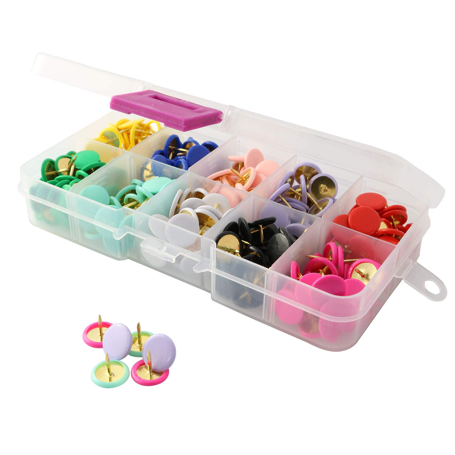 Partstock 300PCS Push Pins Round Thumbtack Stationery Kit Accessories for Office School Notice Board Cork Board 10 Assorted Colors Multi-Color