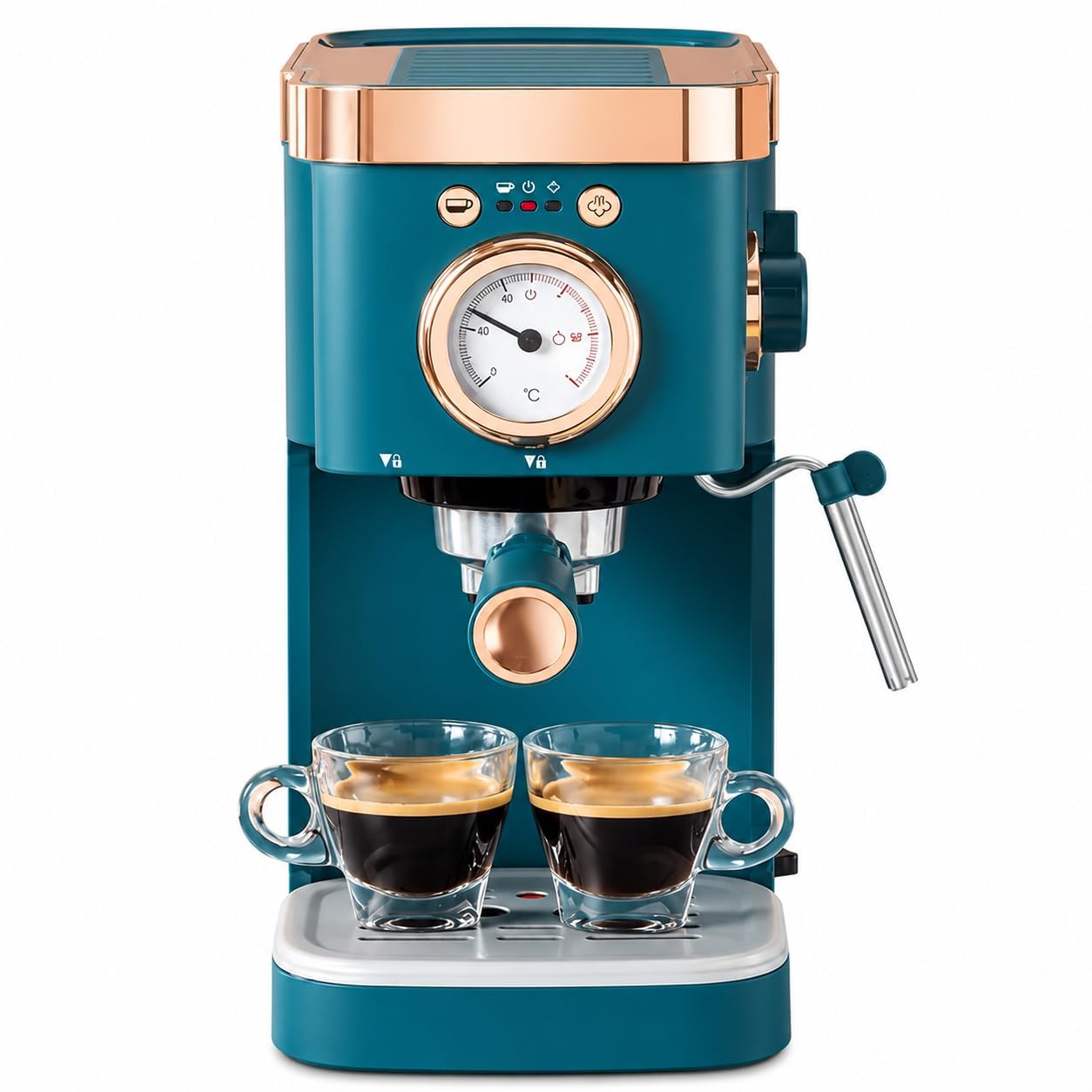 Macchina per caffè espresso semiautomatica, 20 bar, 1050 W, con serbatoio dell'acqua da 1,2 l, montalatte a vapore per caffè, latte, cappuccino, bianco piatto, utilizza caffè macinato e cialde ESE