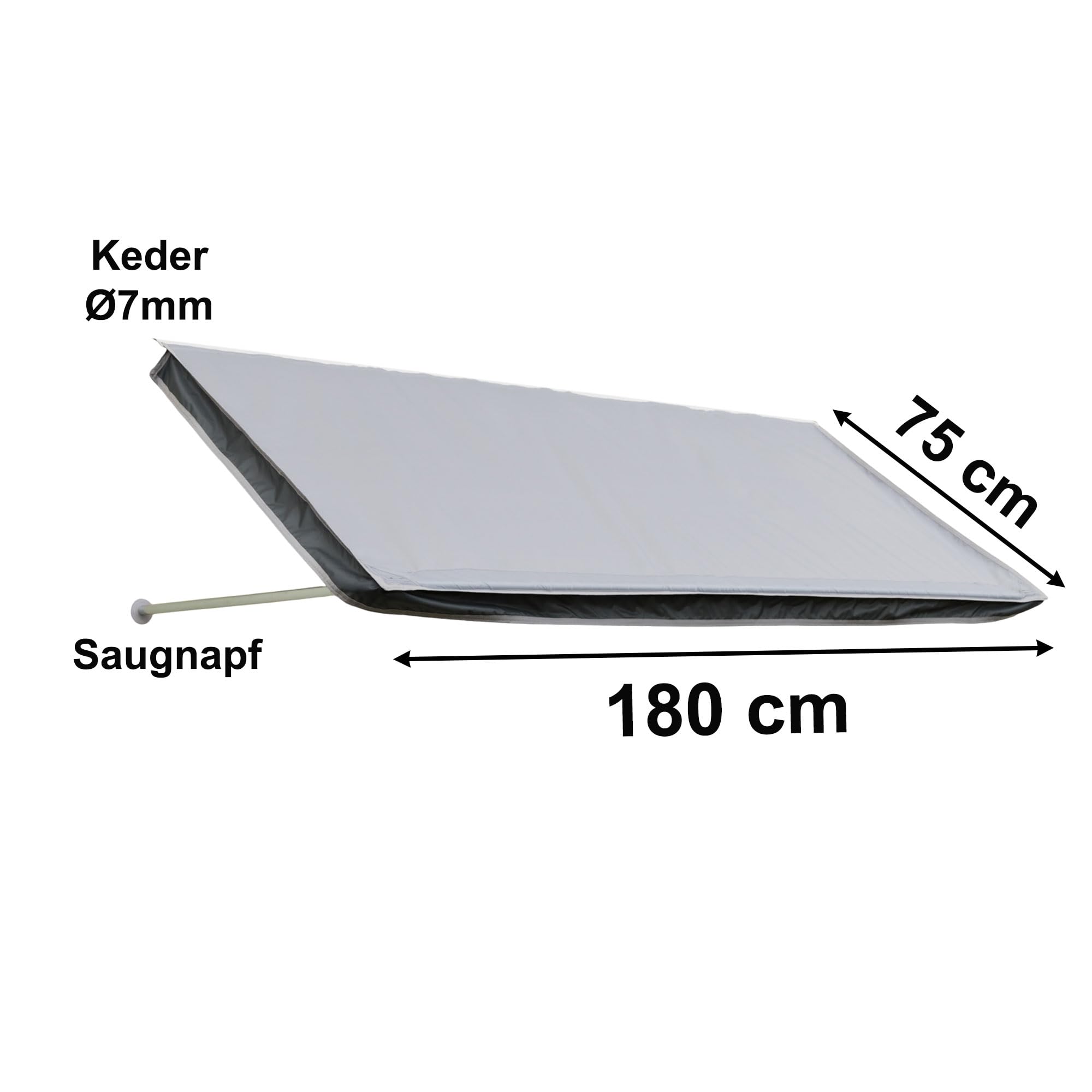 Fenster Markise Wohnmobil 180x75cm mit Keder und Saugnäpfen Sonnensegel Vordach Vorzelt Fenstermarkise Regenplane Sonnenschutz für Wohnwagen Wasserabweisend 1500mm UV Schutz Grau Camping Zubehör