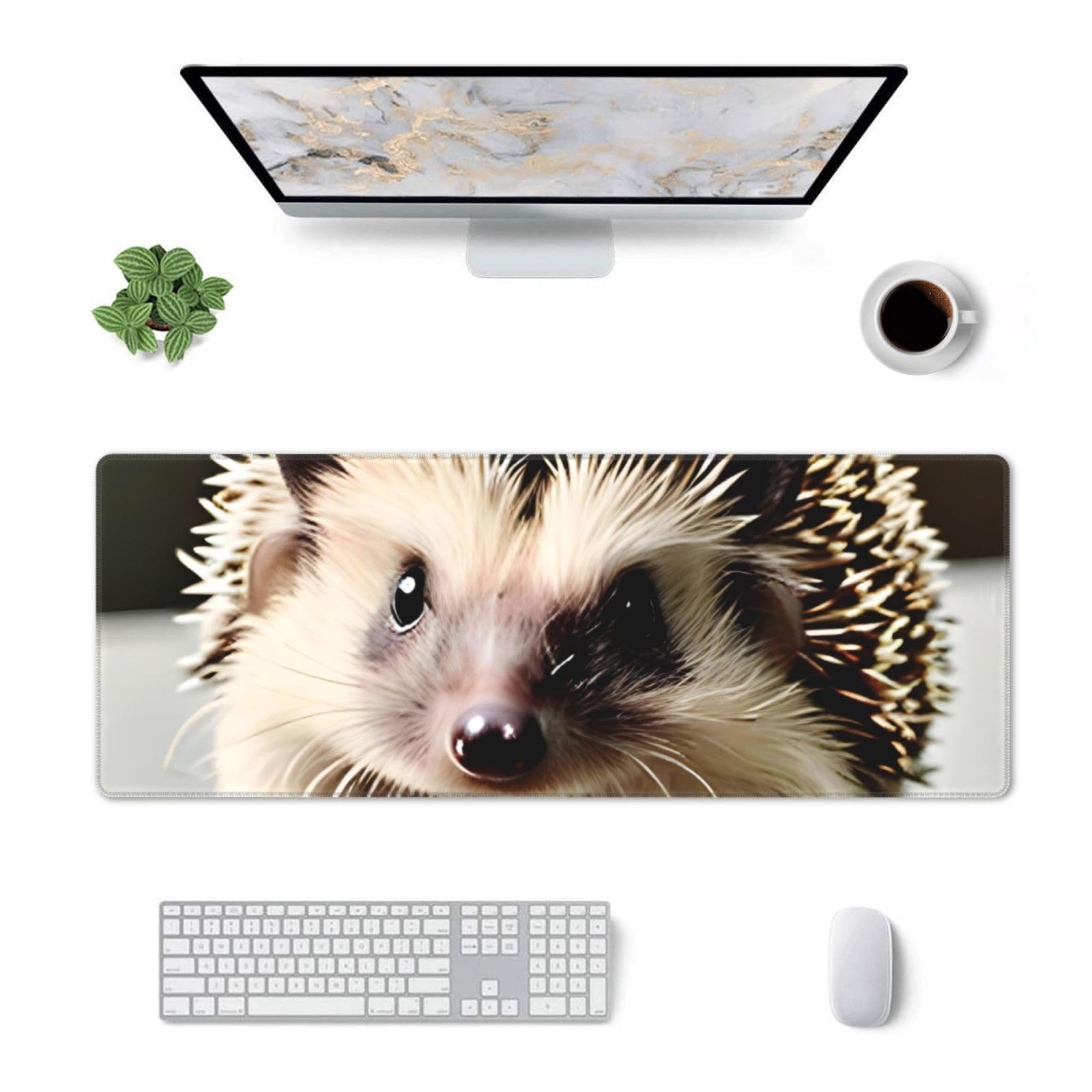 Cute Hedgehog Gaming Desk Mat - Large 31.5x11.8in Non-Slip Mouse Pad With Floral Crown Design