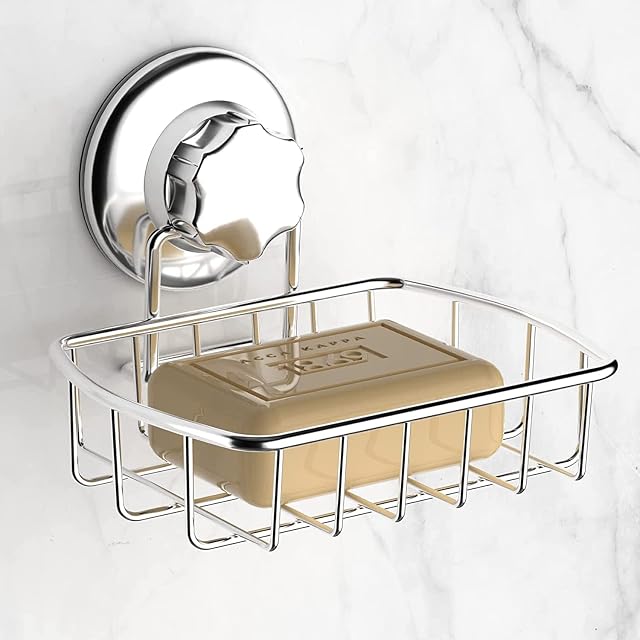 iPEGTOP Vacuum Suction Soap Dish Soap Saver, Bar Soap Sponge Holder for Shower, Bathroom, Tub and Kitchen Sink - Rust Proof Stainless SteelChrome