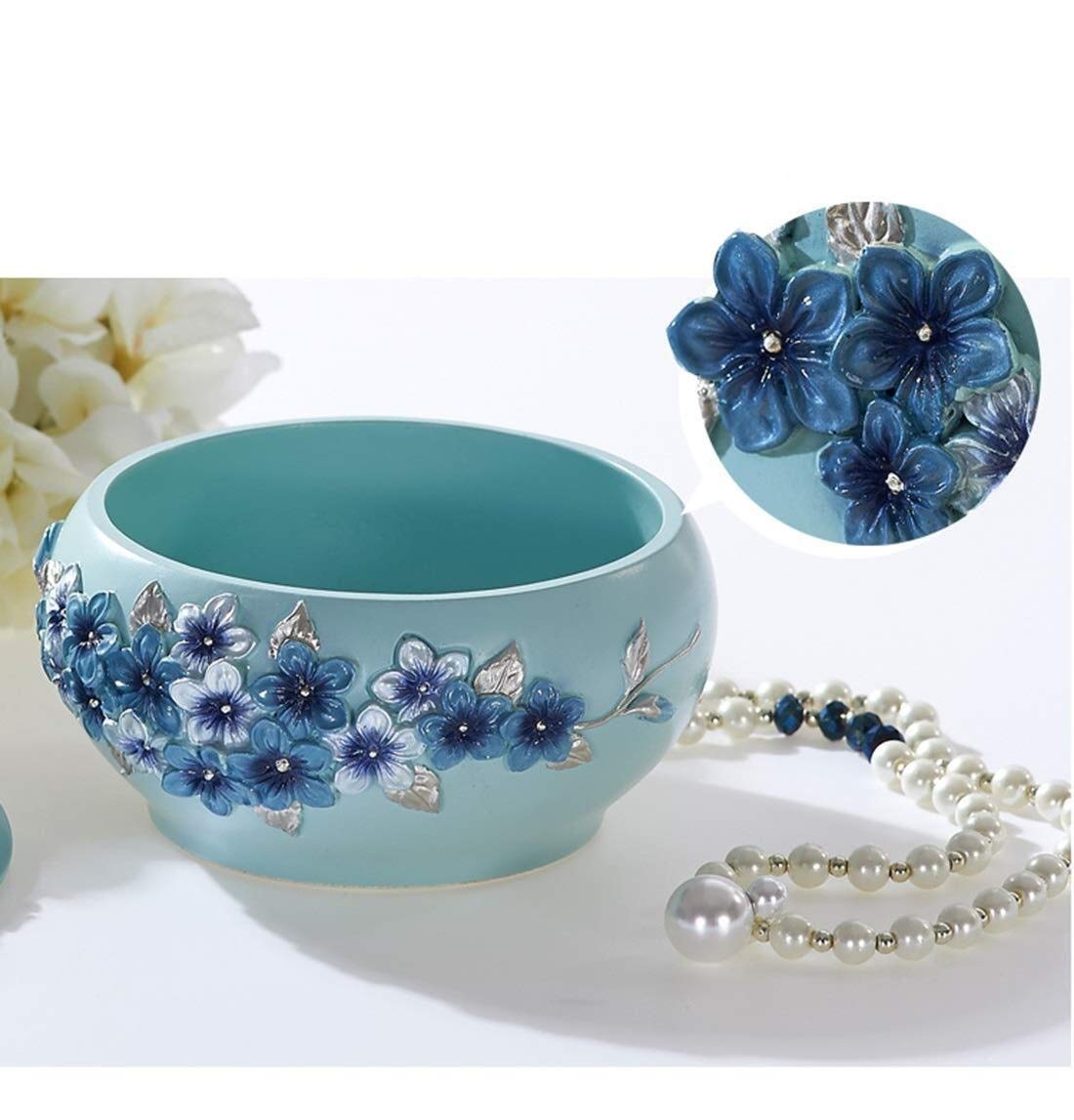 Joyeros Caja de joyería de Princesa de cerámica, Organizador de Joyas de Estilo Europeo Tallado para Mujer, Joyero Azul para Mujer