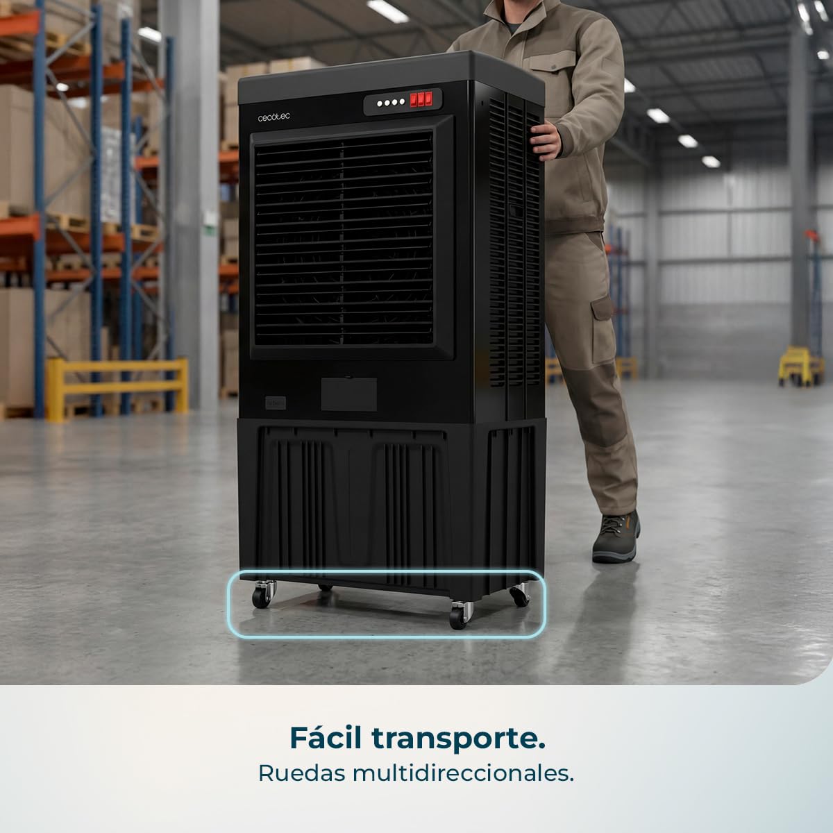 Cecotec Climatizador Evaporativo Industrial AirIndustry 110000. 350W, Depósito de 110 litros, Caudal de 9000 m3/h, 3 Velocidades Ajustables, Oscilación, Ruedas Multidireccionales