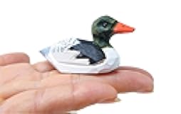 Selsela Merganser Duck Hand-Carved Wooden Figurine - Miniature Wooden Bird Sculpture, Small Animal Collectible Decoy Sculpture. Nature-Inspired Decor & Collectible Gift