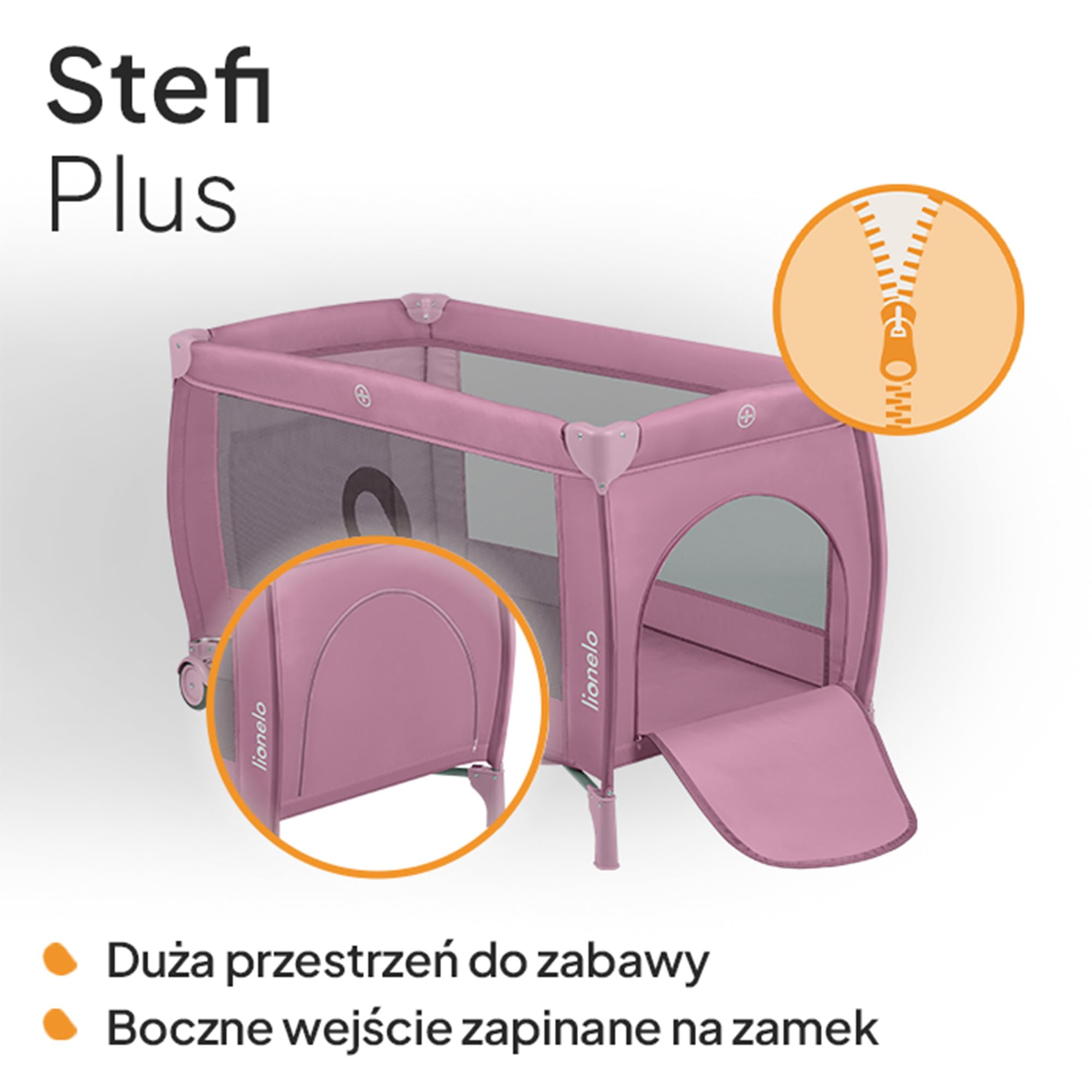 LIONELO Stefi Plus łóżeczko turystyczne 2 w 1 do 15 kg, łóżko dziecięce z materacem, boczne wejście z zamkiem błyskawicznym, wysokiej jakości materac piankowy, szybkie składanie