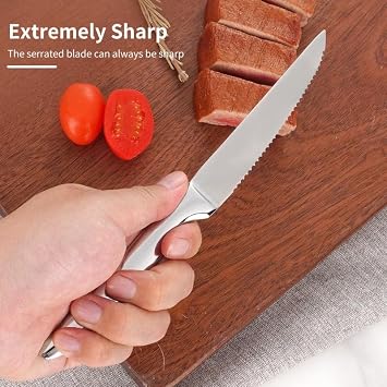SuperCook Steak Knives Set of 6, Stainless Steel Steak Knife, Serrated Steak Knife Set, Dishwasher Safe Kitchen Steak Knives