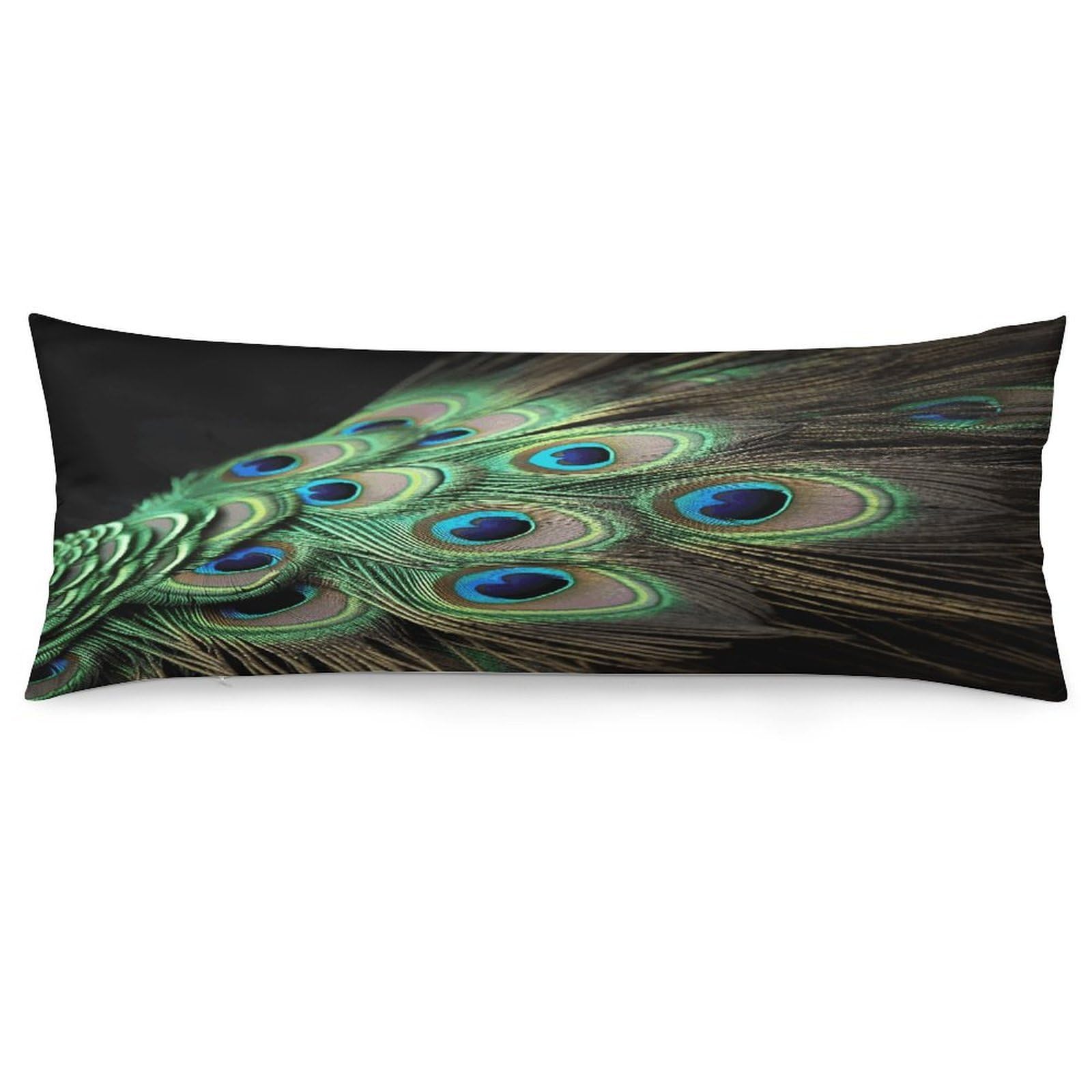 Green Peacock Feather Throw Pillow Cover Soft Lumbar Pillow Covers with Zipper Breathable Rectangular Cushion Case Polyester Pillow Case Decorative Body Pillow Cover for Couch Bed