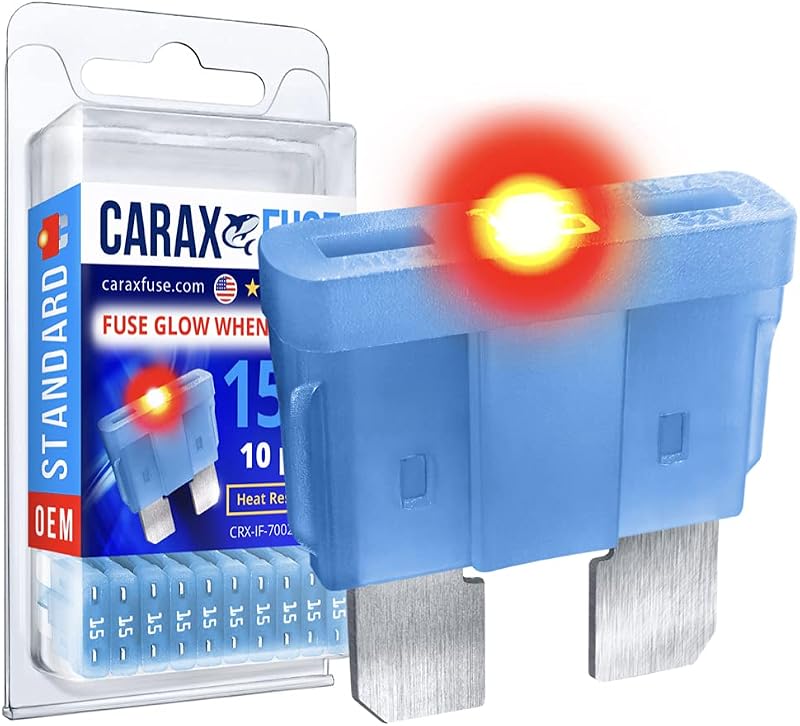 Fusível automotivo LED CARAX Glow Fuse 15 A azul ATC/ATO/ATS – Pacote com 10 unidades