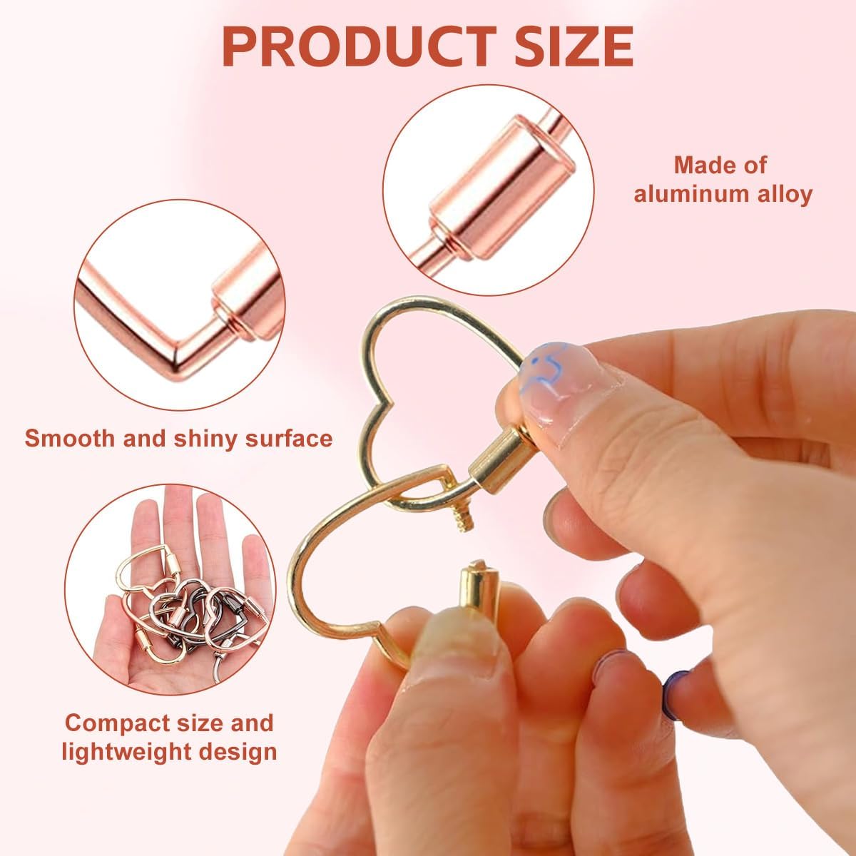 4 Pcs Heart Shaped Carabiner Keychain Clips Multi-Color Metal Heart Screw Lock Key Rings for Necklace DIY Camping Travel Use (3×3CM) - Image 3