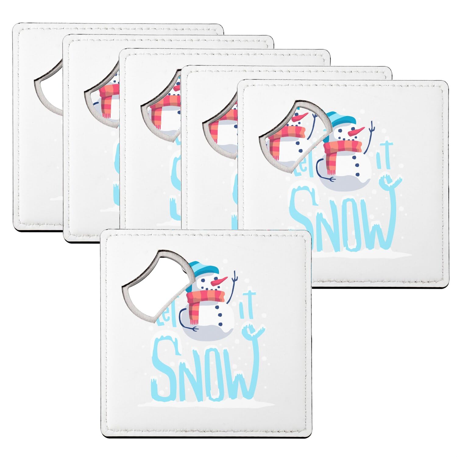 Sous verre décapsuleur bonhomme de neige de Noël - dessous de verre hiver Let It Snow lot de 6
