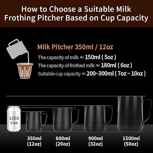 Miniatura 113 de watchget Jarra de espuma de leche de 11.8 fl oz/20.3 fl oz/30.4 fl oz/50.7 fl oz (12 oz/20 oz/32 oz/52 onzas) - Jarra de vapor de café