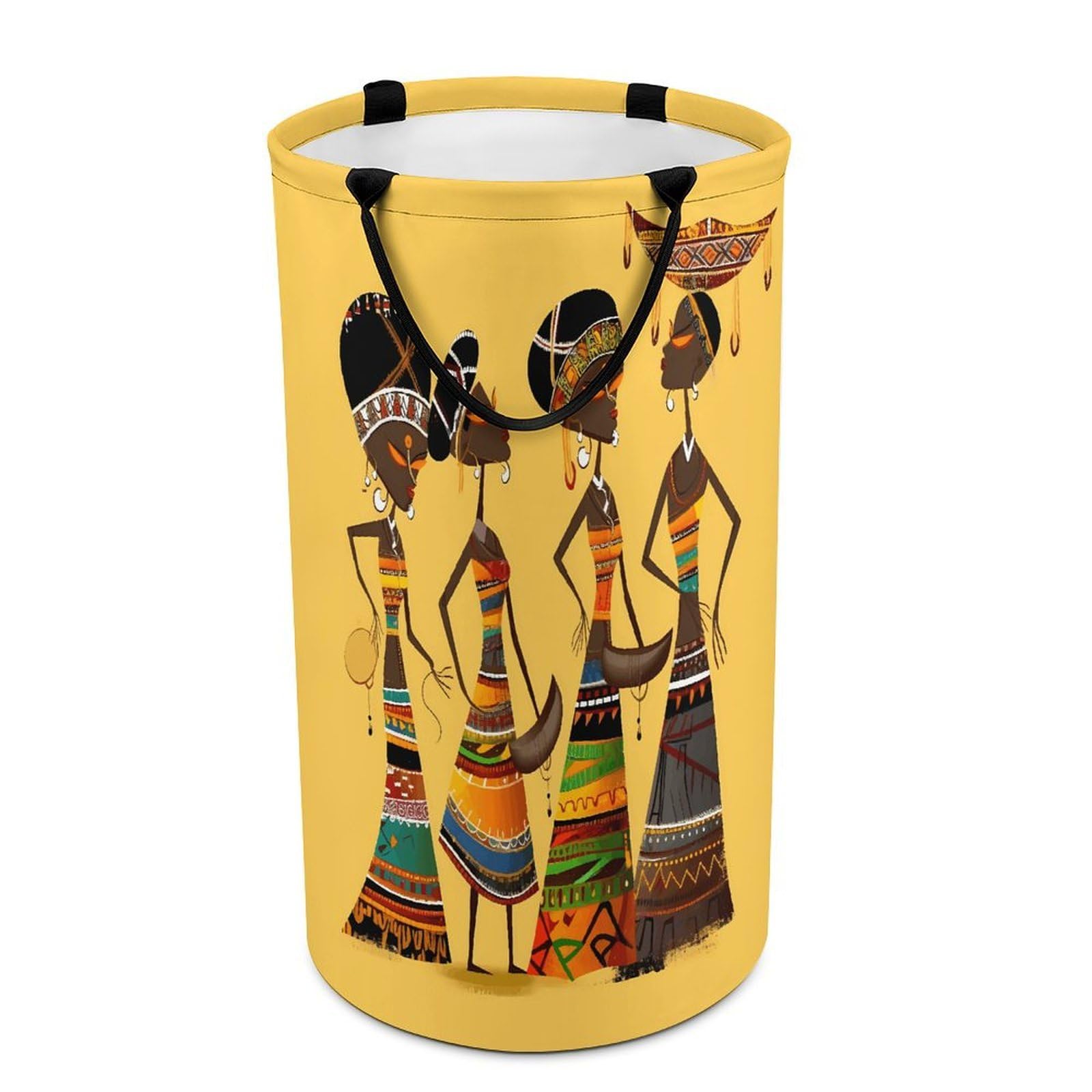 Creative African Culture Laundry Basket with Handles Large Collapsible Laundry Bag Freestanding Waterproof Clothes Hamper Decor Storage of Dirty Clothe for Family Bathroom 86L