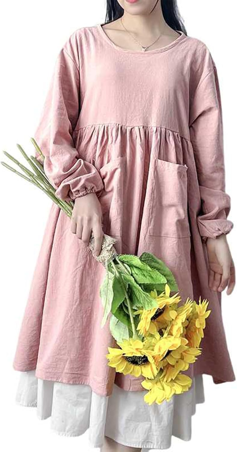 Large Size Kitchen Aprons for Women Korean Style Cotton Long Sleeves With Pockets Adjustable Apron