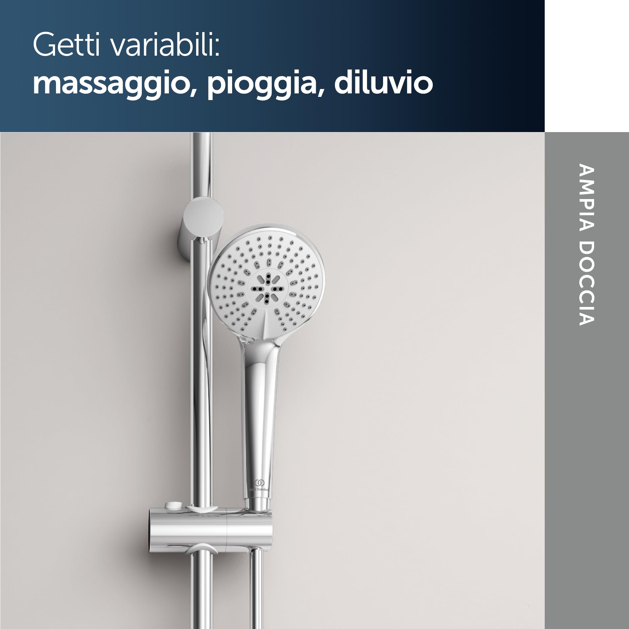 Ideal Standard Idealrain Combinazione doccia Ideal Standard Idealrain con asta doccia, a risparmio idrico, soffione con tre getti, flessibile doccia 1750 mm – cromato (312x723 mm)