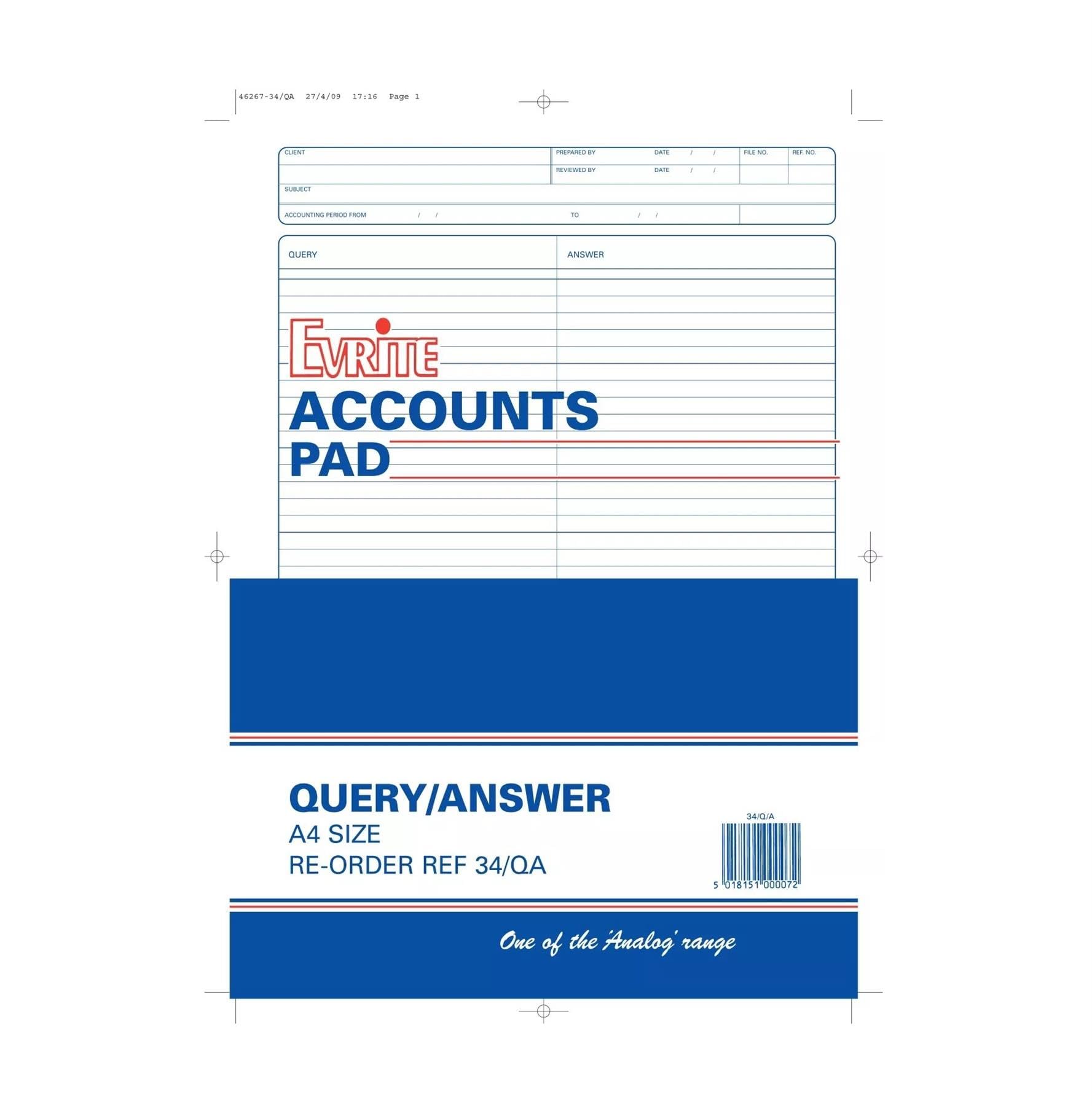 Evrite accounts pad 34QA Query And Answer