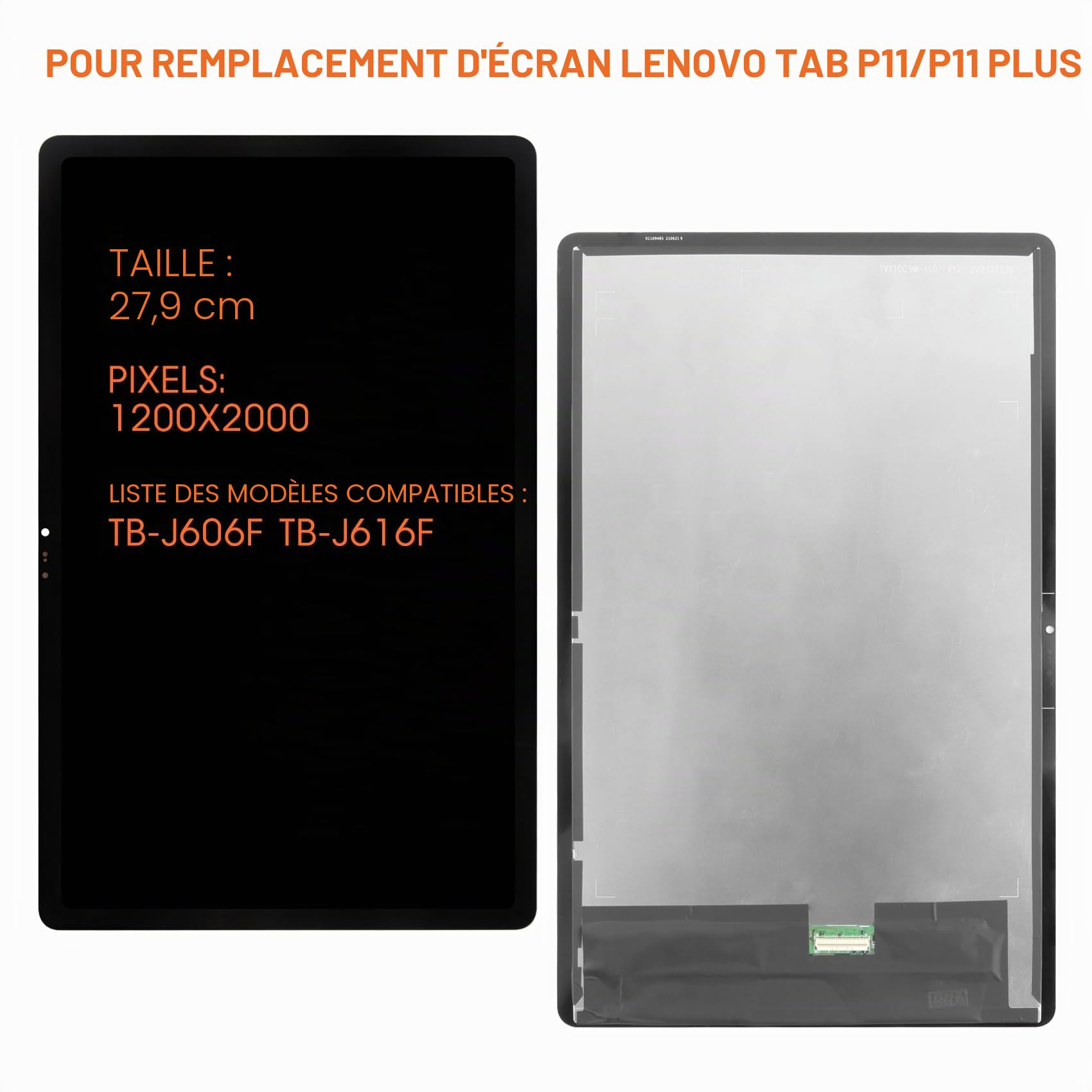 Écran LCD pour Lenovo Tab P11 TB-J606 J606F J606N LCD Display Replacement de Rechange Digitizer Touchscreen Assemblage avec Outils, Noir